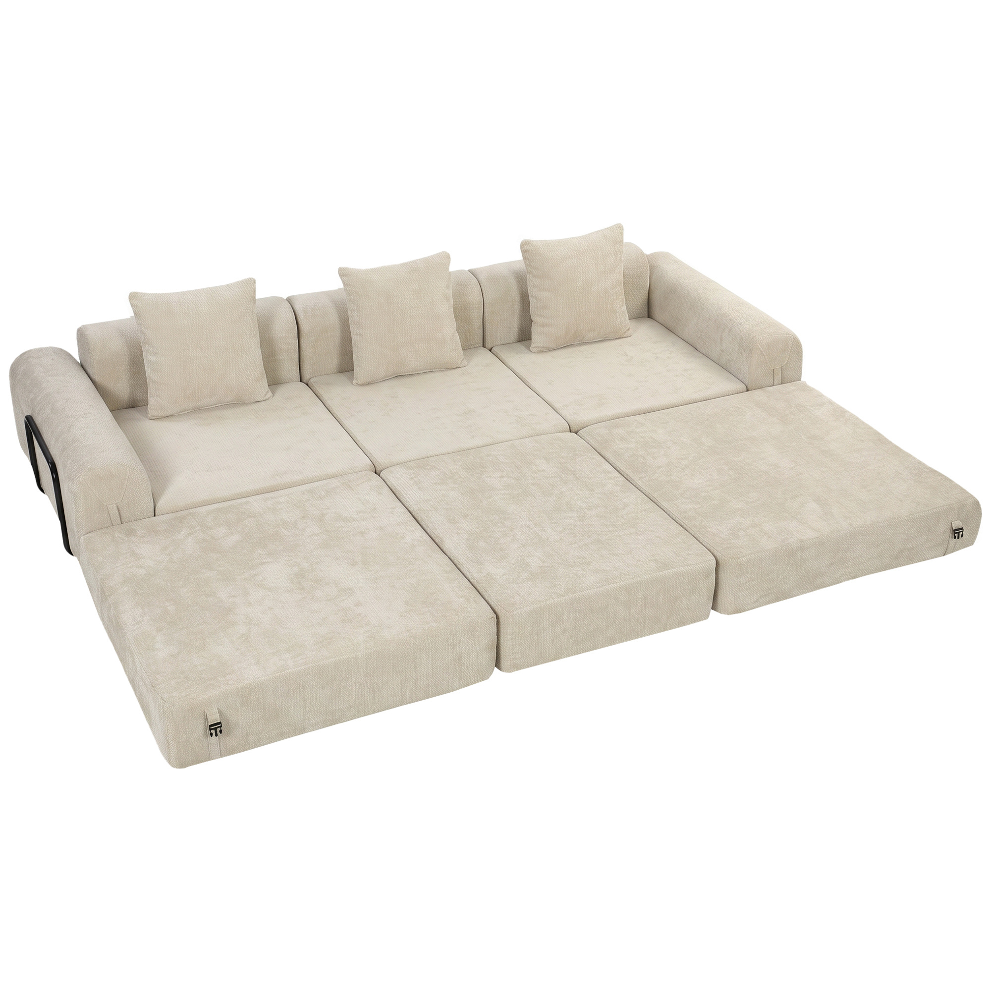 HOMCOM Canapea extensibilă pliabilă 245 cm, canapea comprimată 3 locuri modulară din chenille cu șezut lat, 3 perne, bej | Aosom Romania