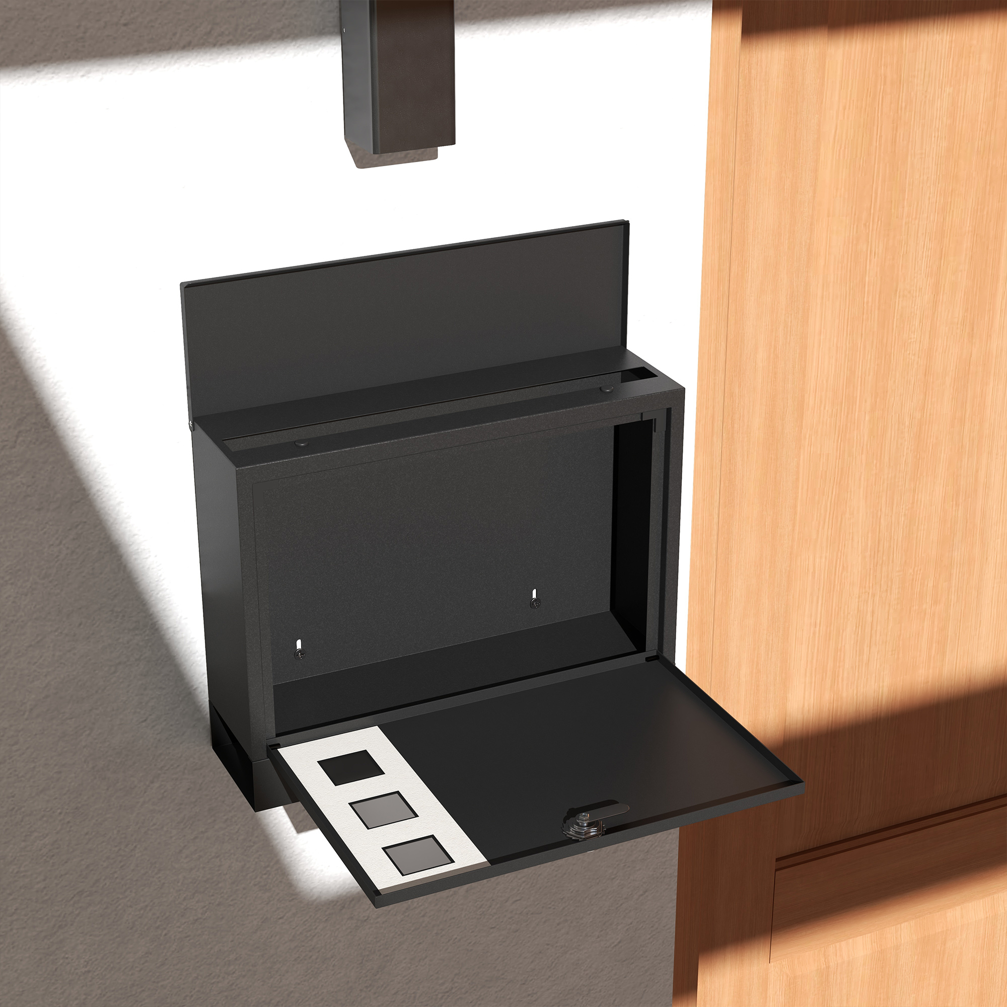 Metallist postkast, moodne, lukustatav, 36,5 x 11,5 x 29 cm, must