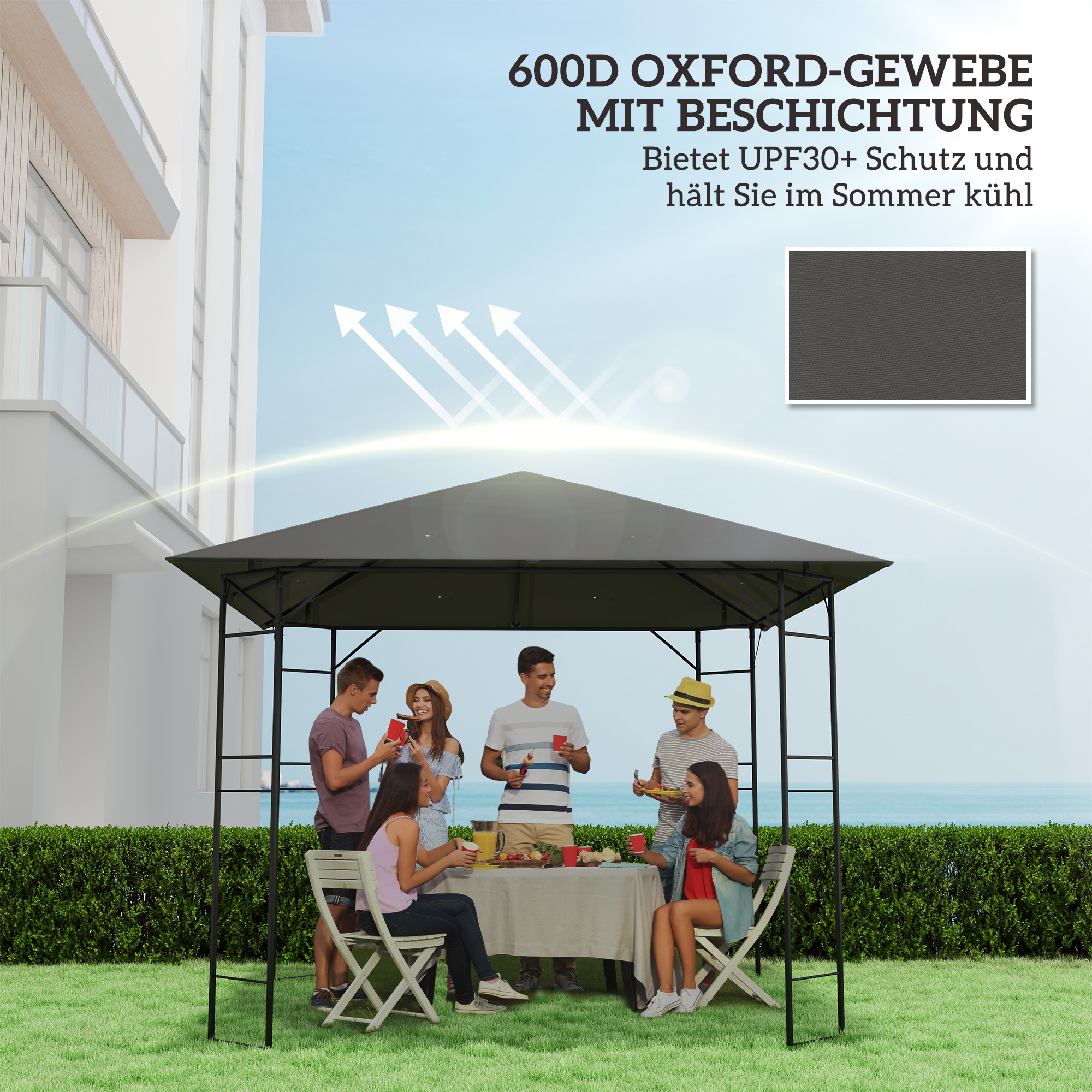 Vahetuskatus 3 x 3 m varikatuse jaoks, vetthülgav varikatuse katus UPF30+, vahetuskate Oxford-kangast, 370 g/m², hall