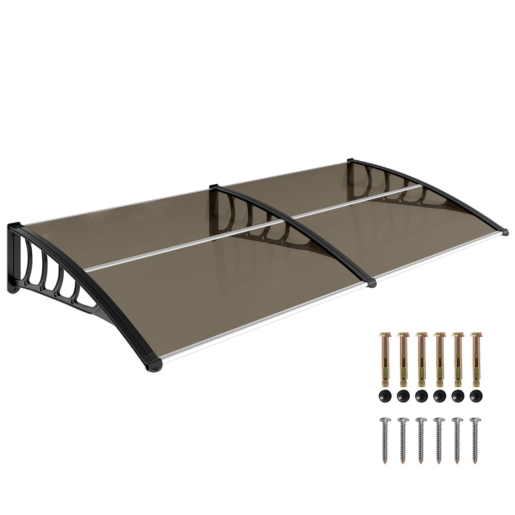 Outsunny Tejadillo de Protección 200x96 cm Marquesina para Puertas y Ventanas contra Sol y Lluvia Soporte de PP Policarbonato Marrón | Aosom España