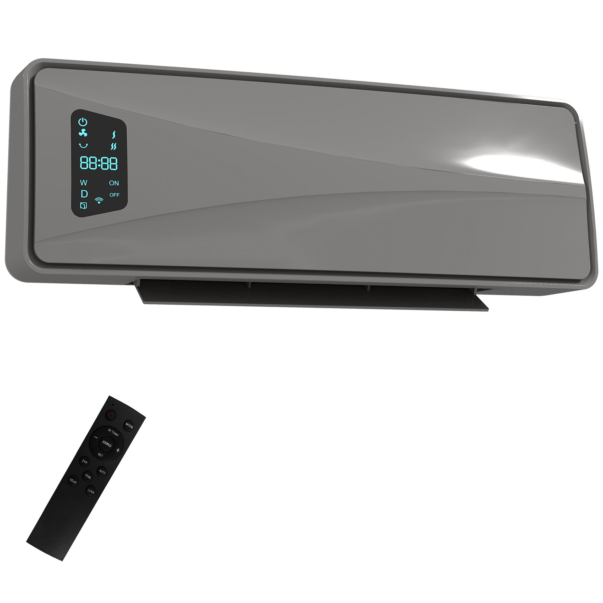 HOMCOM 2000W Ceramic Electric Heater with Fan, Adjustable Thermostat, Wall Mounted – Grey