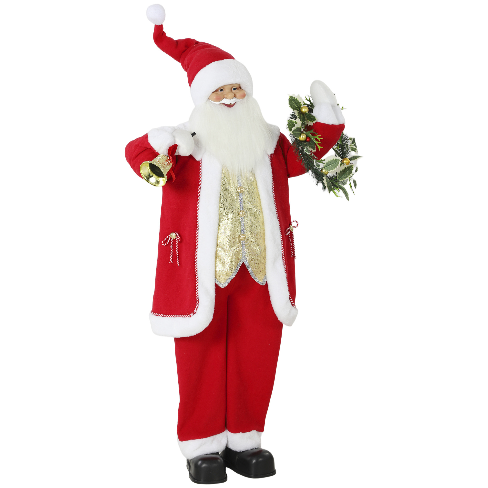 HOMCOM Singender Weihnachtsmann, 150 cm, Lebensgroße Weihnachtsfigur mit Goldglocke, Kranz, Beweglichen Armen, Handgefertigt, Weihnachtsdeko per Sound/Berührung aktiviert Aosom