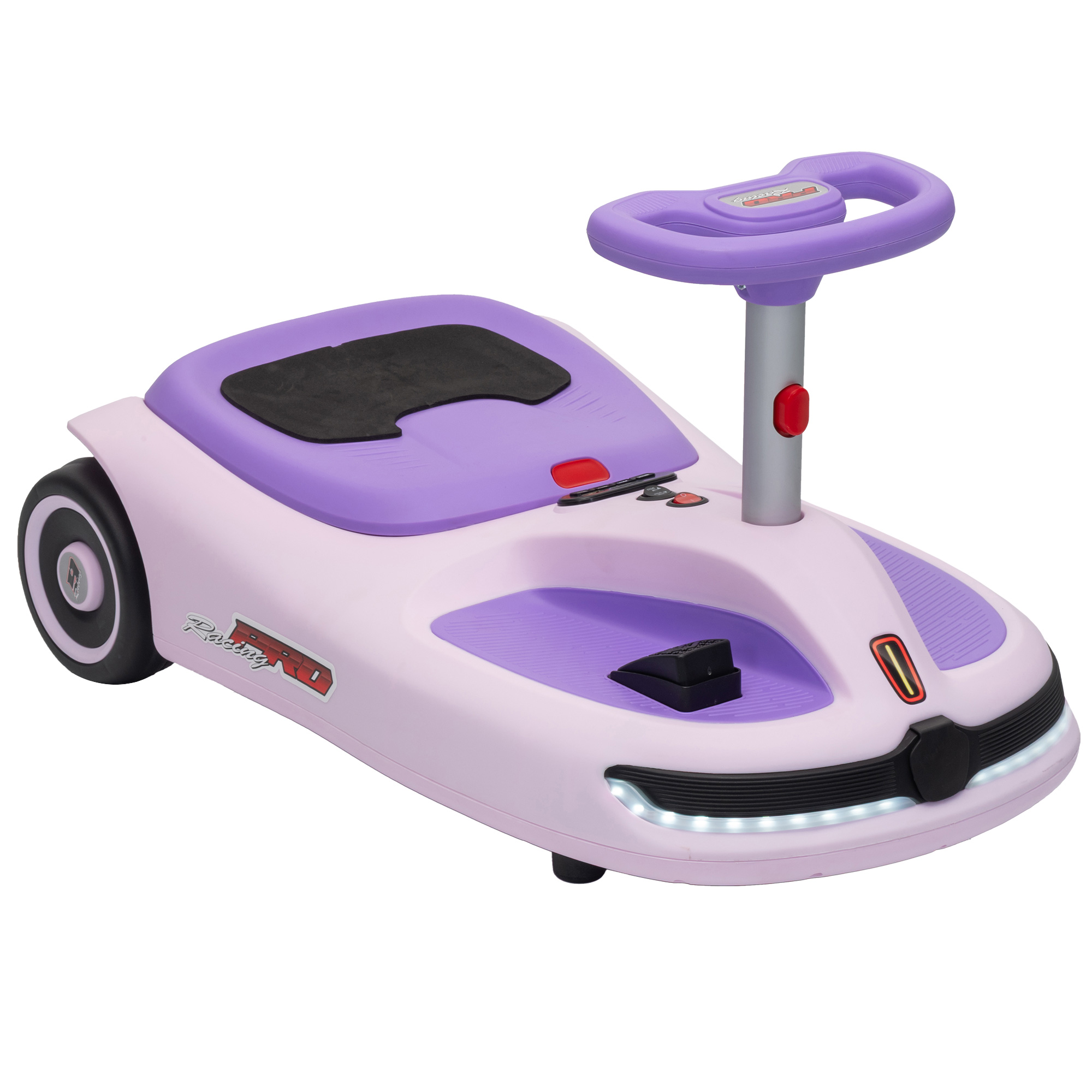 AIYAPLAY 12V Electric Wiggle Car with Pedal, Kids Electric Car with 2 Speeds, Soft Start, Music, Lights for 3-5 Years, Purple