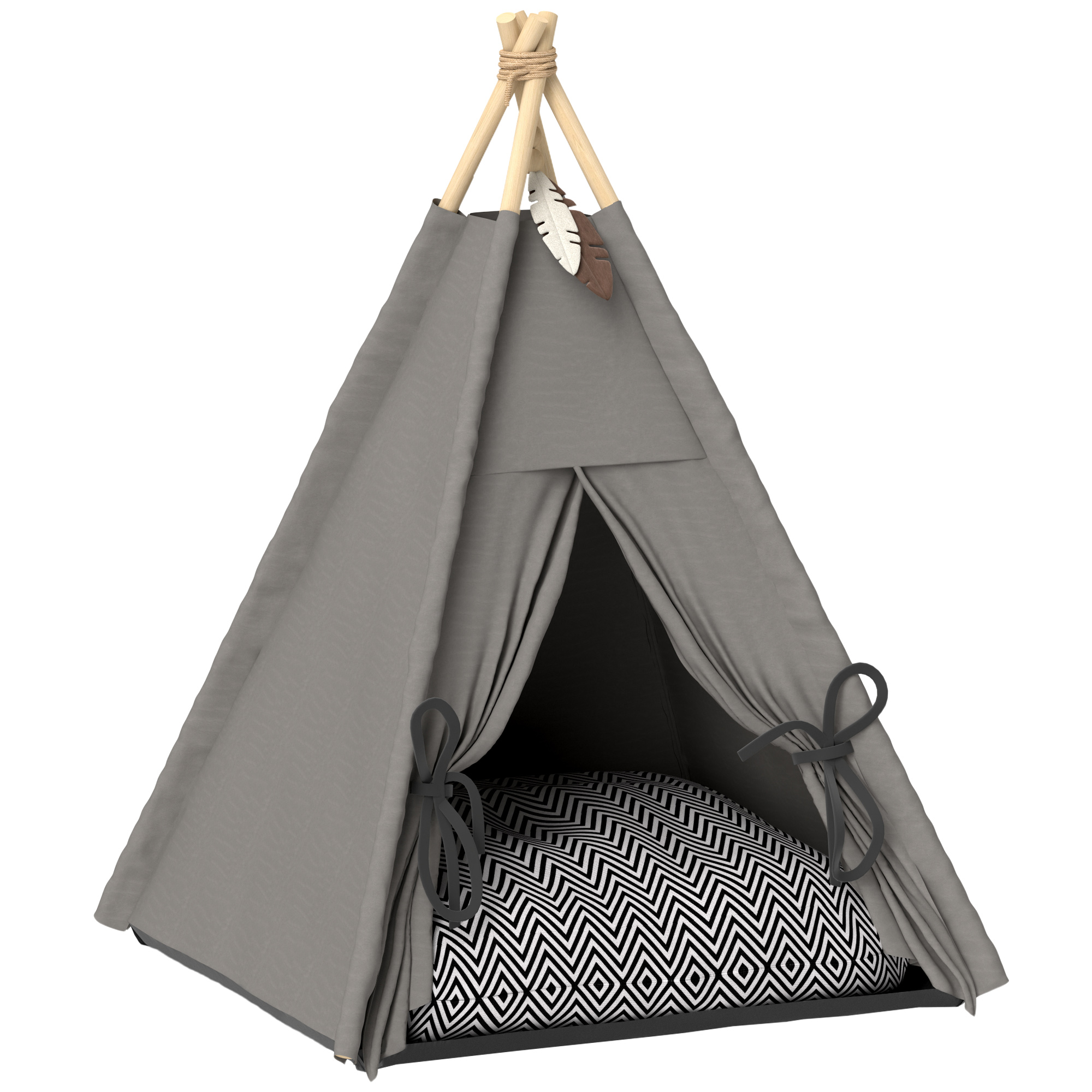 PawHut Tipi Zelt für Haustiere, Katzenzelt mit abnehmbar und waschbar Kissen, Katzenhaus mit rutschfestem Boden, Spielball, für Katzen unter 5kg, Mini Hunde, 60 x 60 x 76 cm, Grau   Aosom