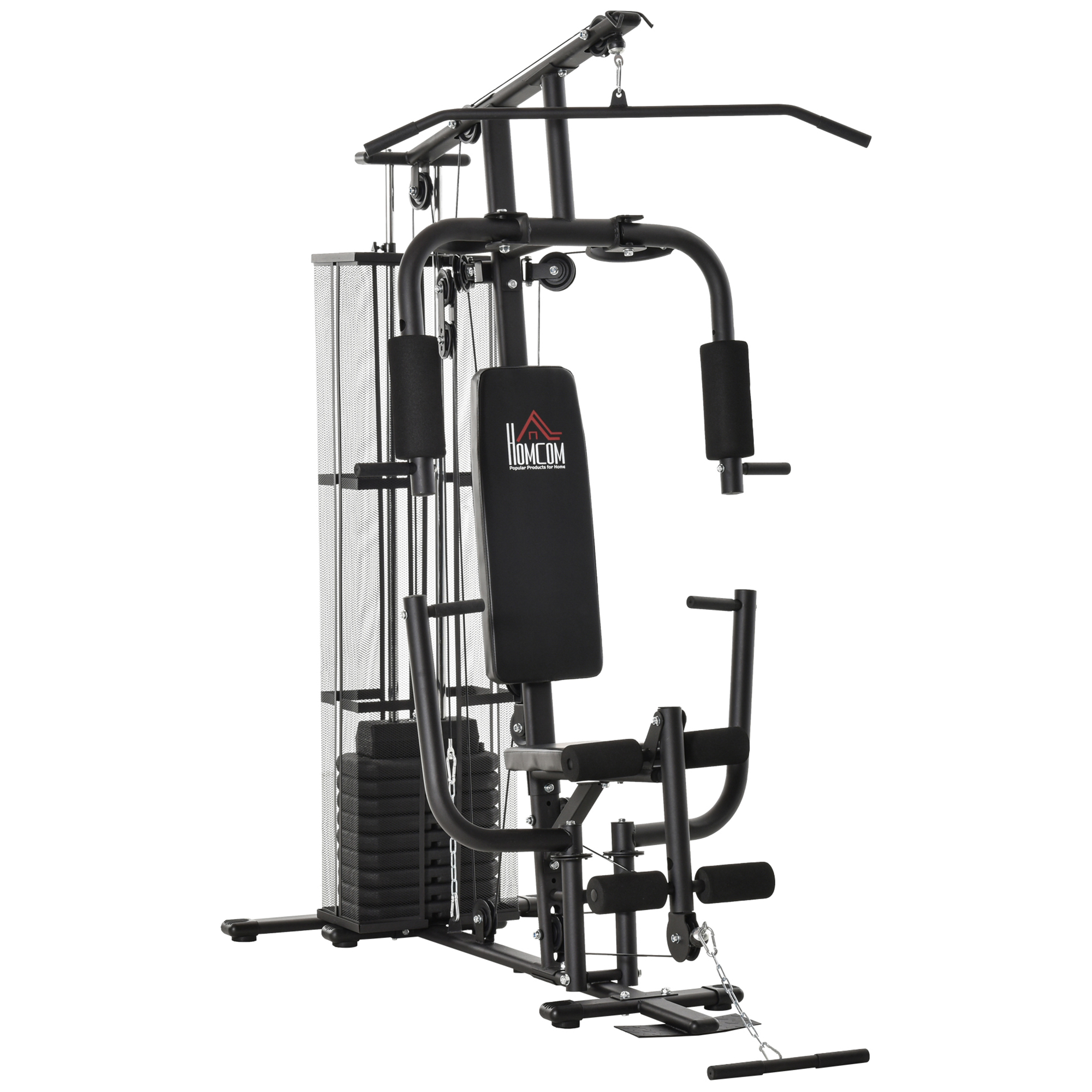 HOMCOM Multiestación de Musculación con Estribo para Piernas Placas de Peso de 45 kg Máquina de Gimnasio Multifuncional Negro | Aosom España