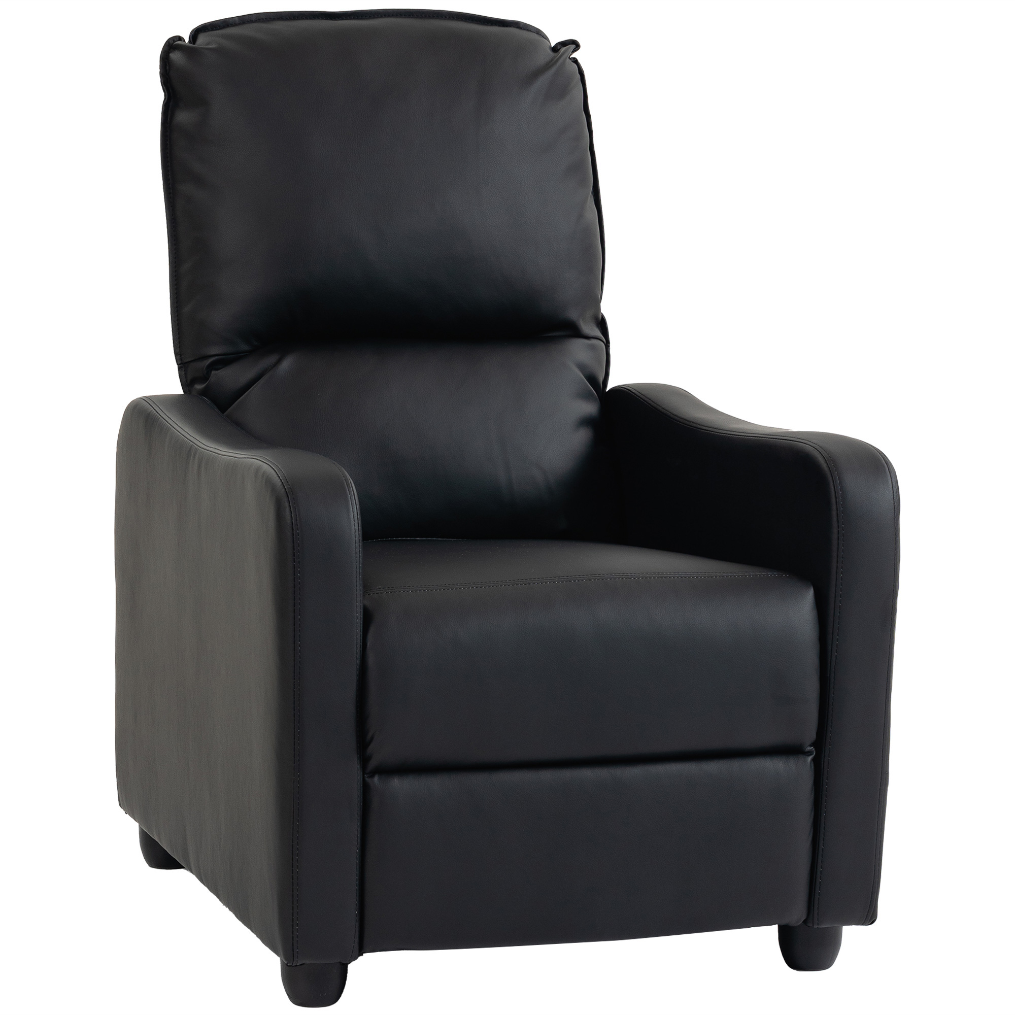 HOMCOM Manuell verstellbarer Relaxsessel 155° mit Fußstütze, ergonomisch gepolsterter Sessel in PU-Leder, Metall- und Holzrahmen für Wohnzimmer und Schlafzimmer, 69x91x100cm, Schwarz Aosom