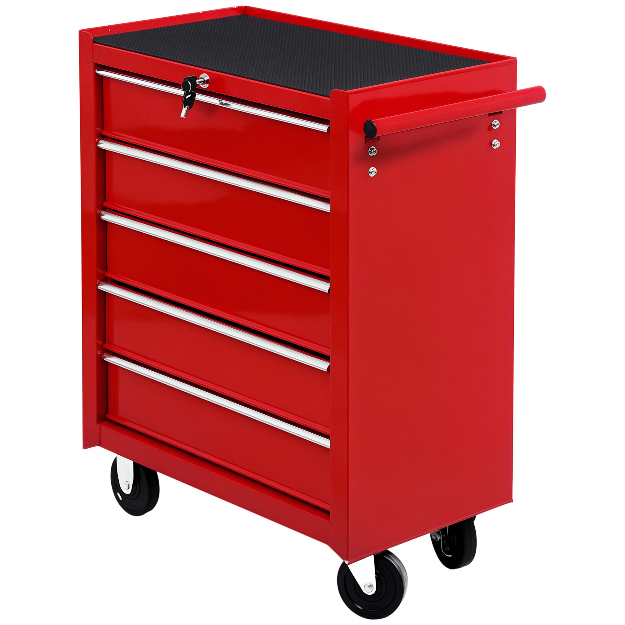 HOMCOM Carro caja de herramientas taller movil con 5 cajones 4 ruedas chapa de Acero Rojo | Aosom España
