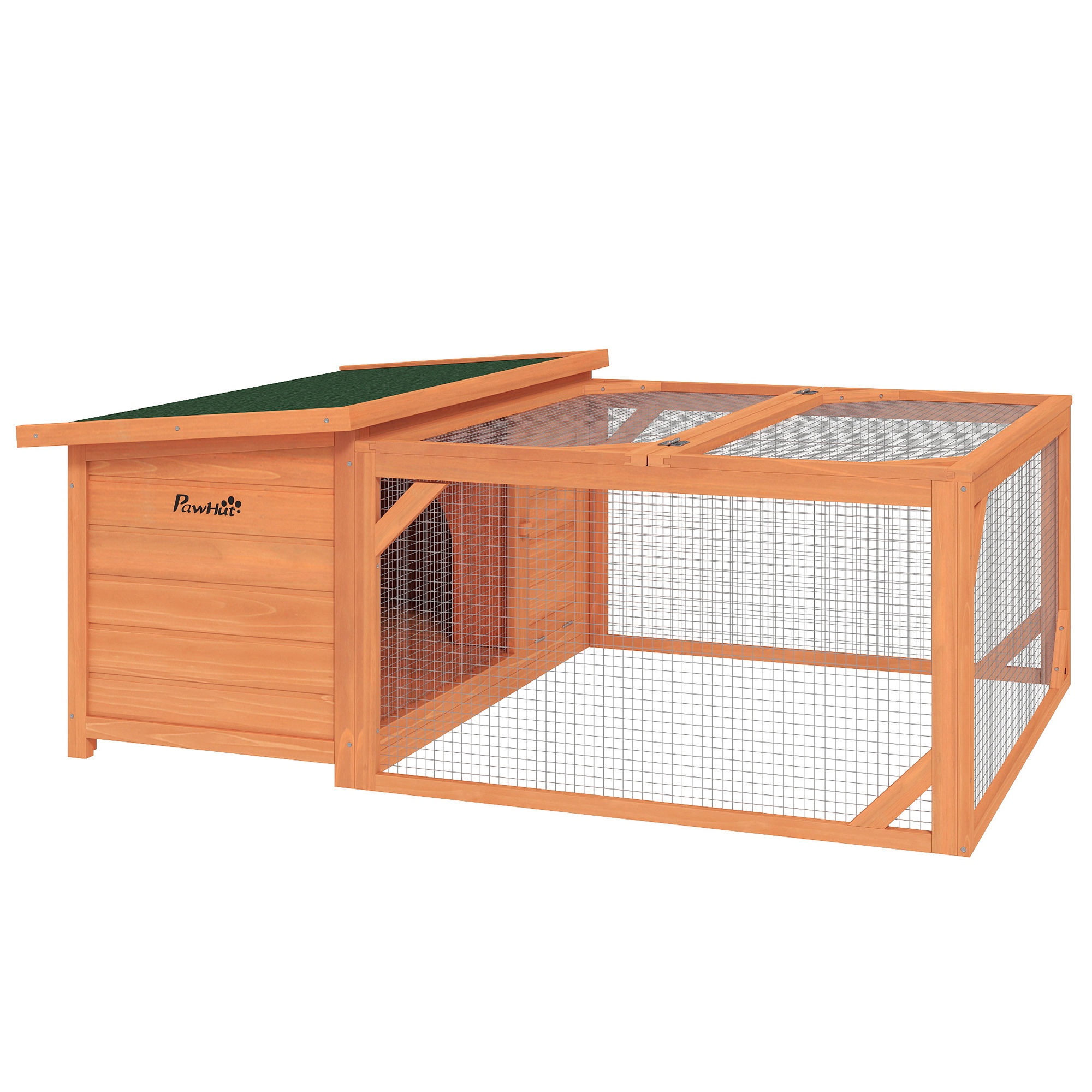 PawHut Kleintierstall Zwergkaninchenstall 1255x100x49cm mit öffnendem Asphaltdach wetterbeständig aus Tannenholz in Orange und Grün   Aosom.de