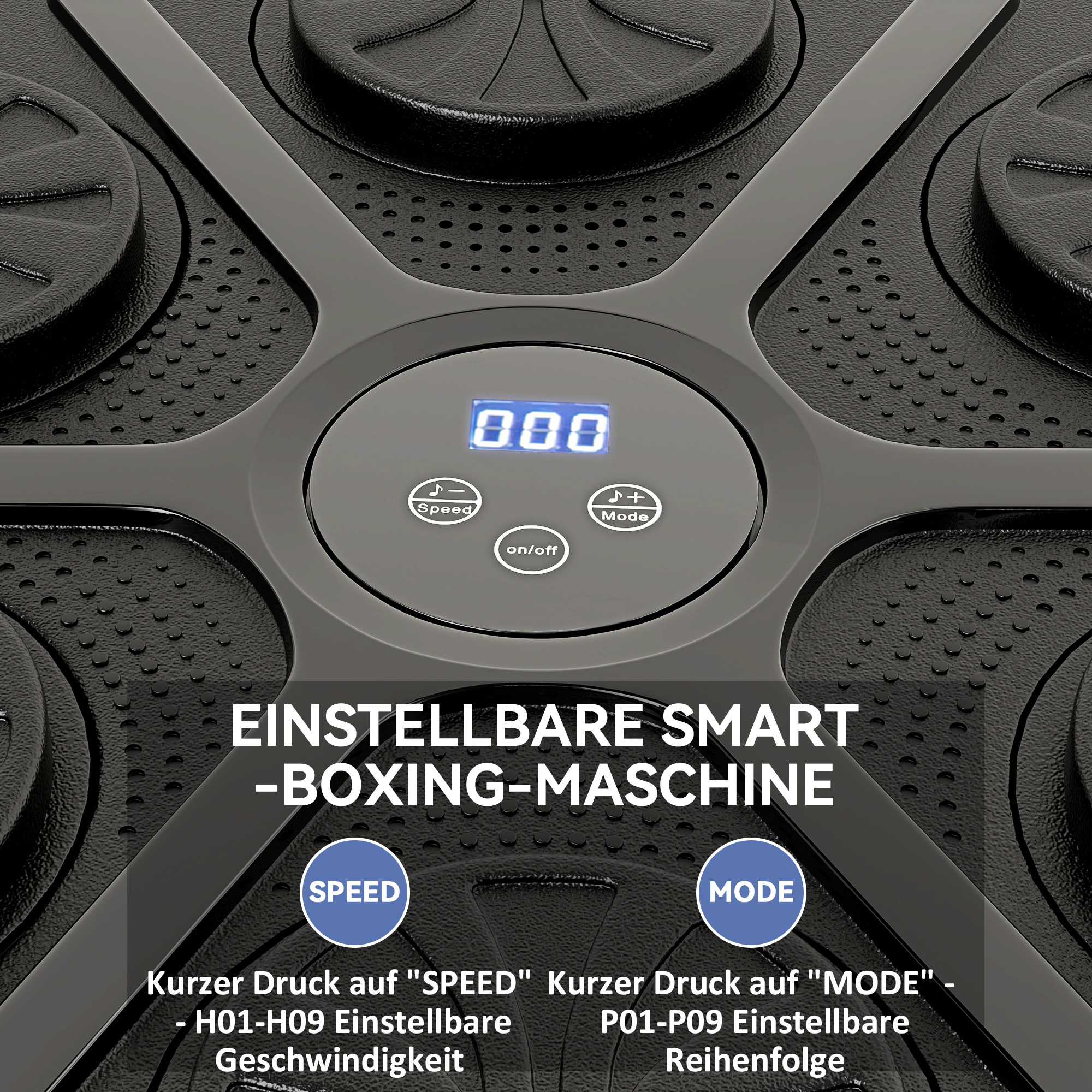 Muusikaline poksimasin, rütmiline poksiseade, 9 režiimi, Bluetooth, LED-tuled, poksikinnastega, must