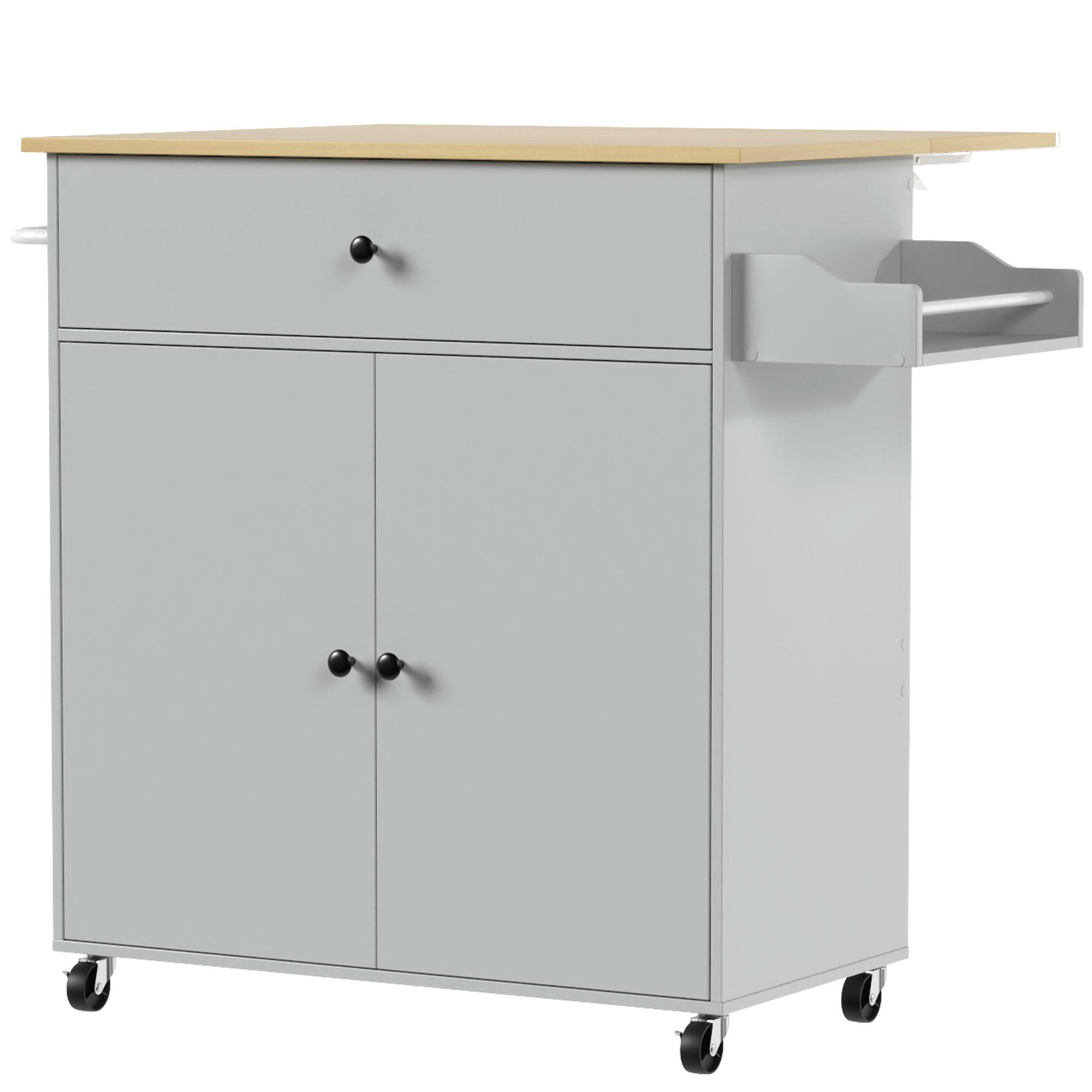 Homcom Grey Kitchen Island With Drop Leaf, Rolling Kitchen Storage Trolley On Wheels With Drawer, Spice Rack And Towel Rack,
