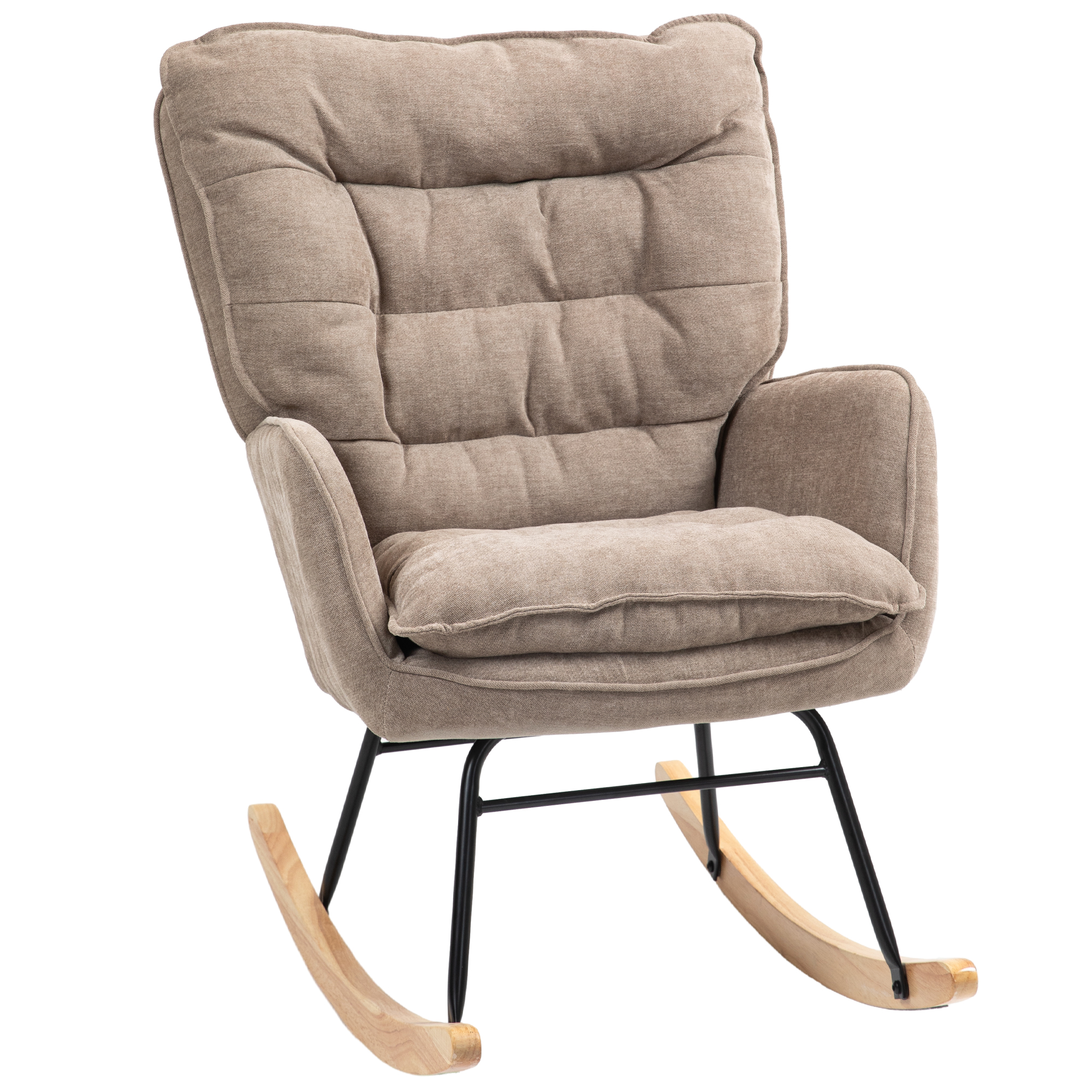 HOMCOM Sillón Mecedora Balancín Poliéster con Patas de Madera y Reposabrazos Mecedora para Lactancia 120 kg para Dormitorio Marrón | Aosom España