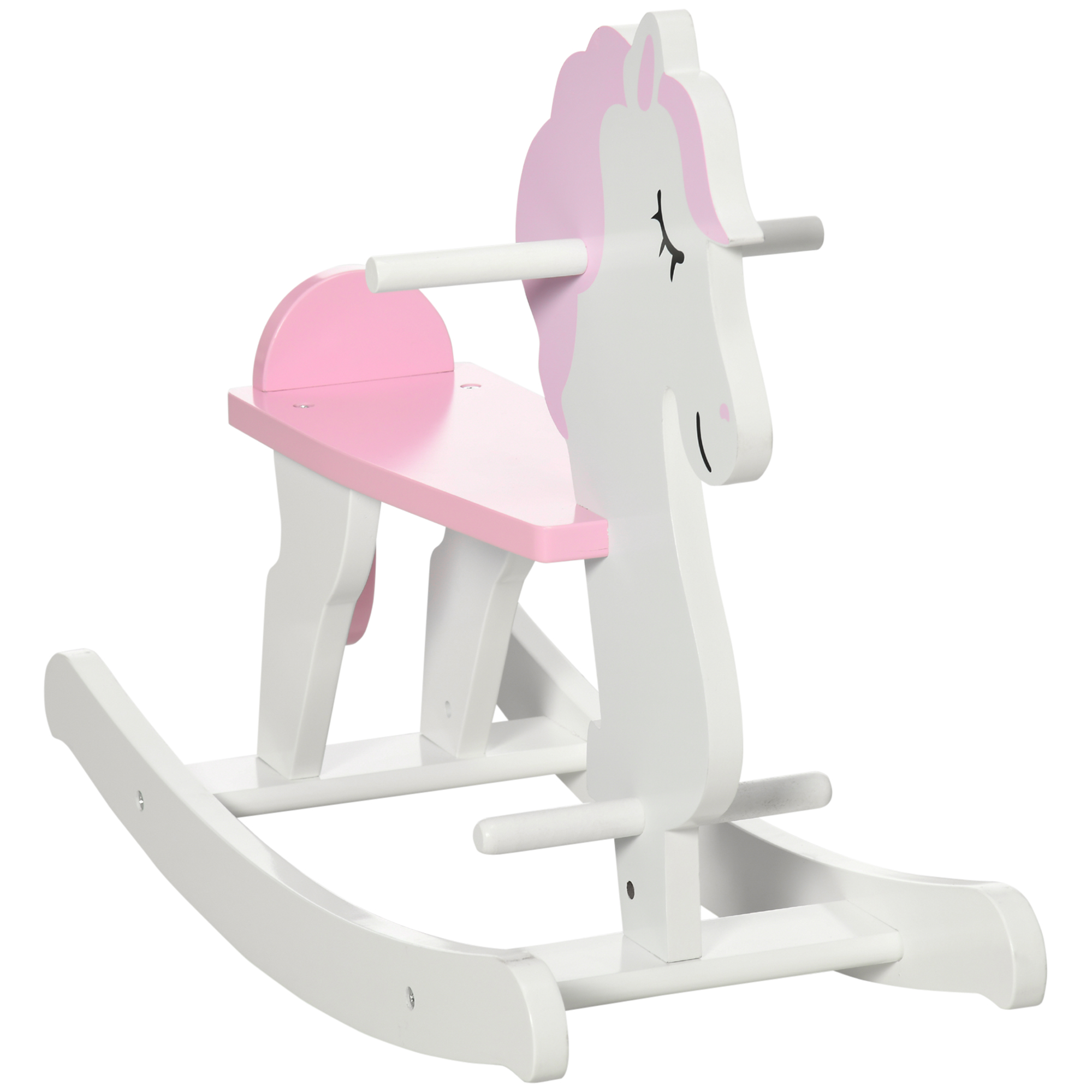 HOMCOM Caballito Balancín para Niños de 1-3 Años de Madera con Manillar y Pedales Carga 50 kg 68x27x46,5cm Blanco y Rosa | Aosom España