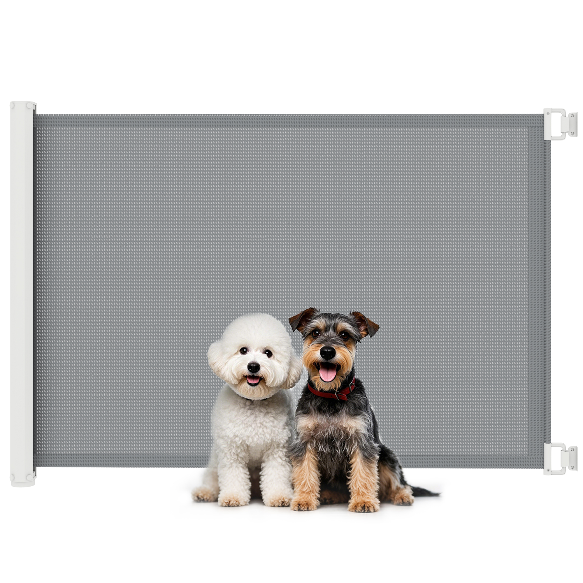 PawHut Barrera Seguridad para Perros y Niños Extensible Valla Retráctil para Mascotas Malla de Texteline 5,5-115x5,5x82,5 cm Gris | Aosom España