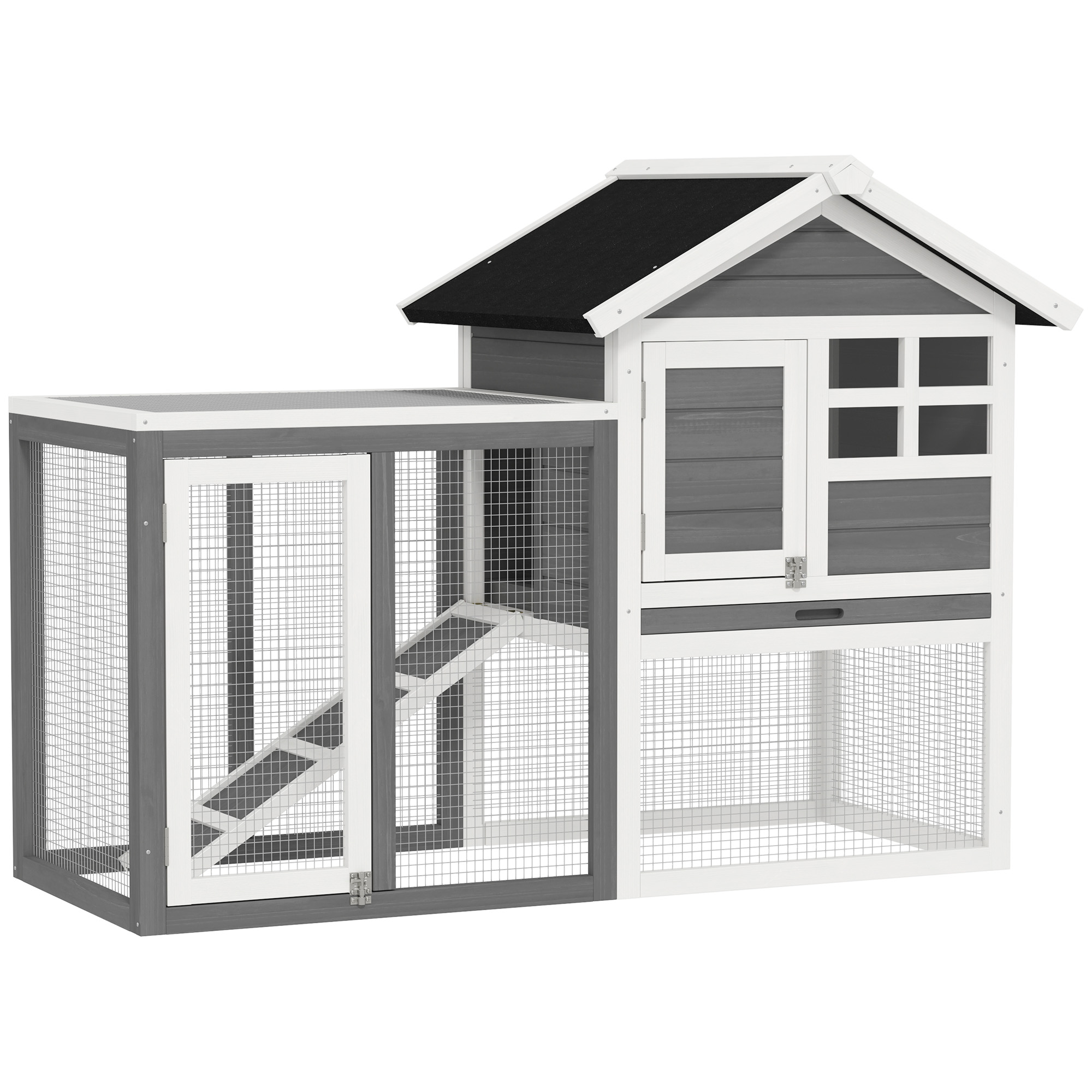 PawHut Kaninchenstall Kleintierstall 122x62,6x92cm Kleintierhaus Zwergkaninchenstall Herausnehmbare Bodenwanne und Rampe   Aosom