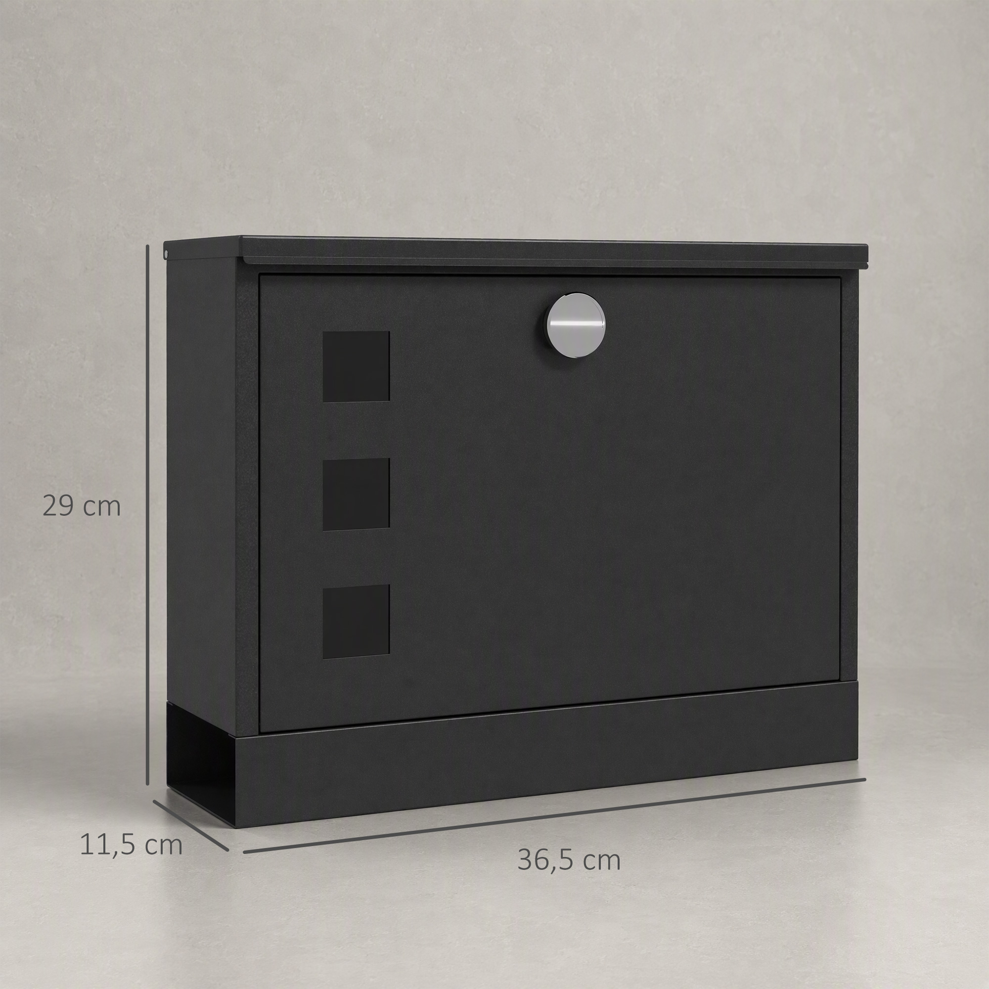Metallist postkast, moodne, lukustatav, 36,5 x 11,5 x 29 cm, must