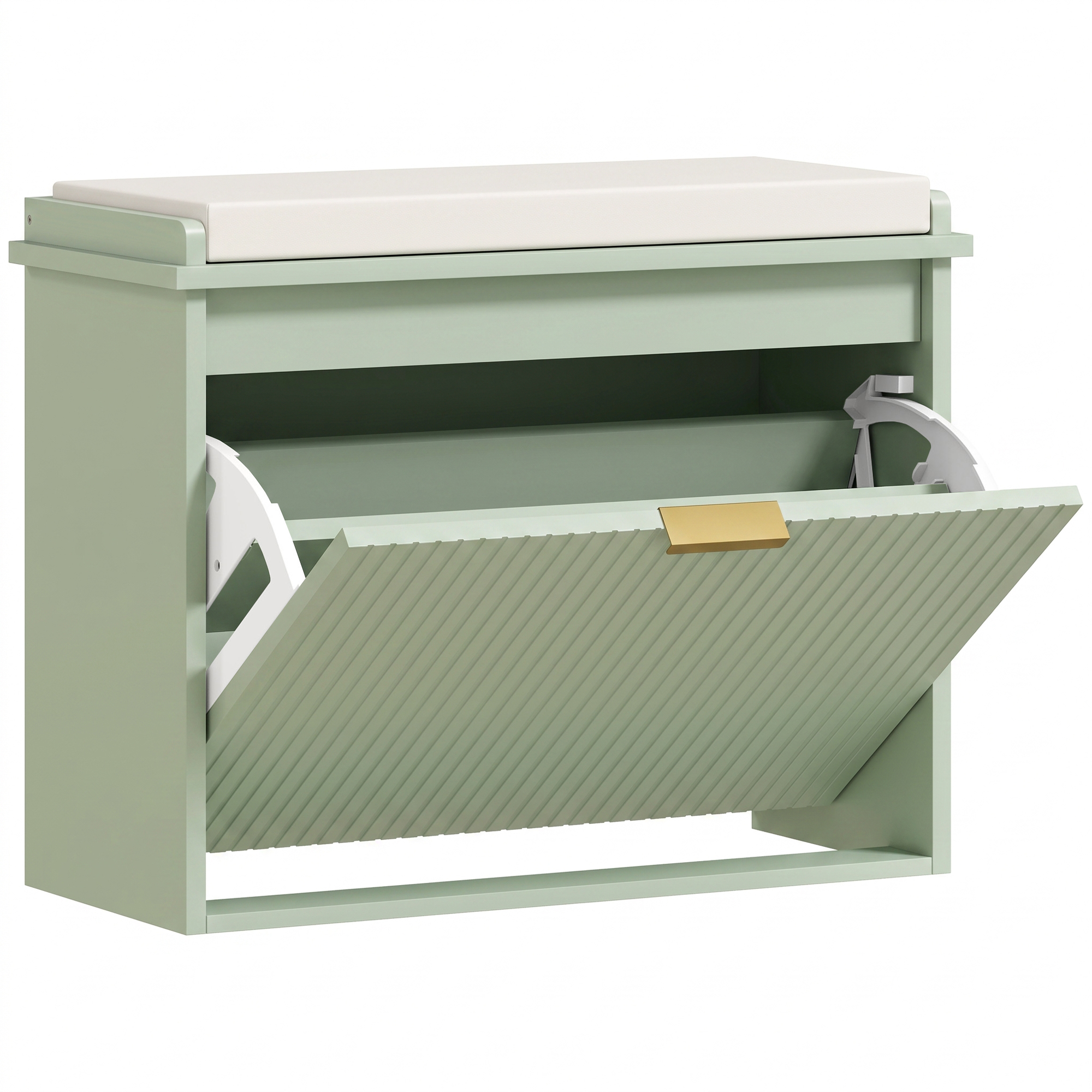 HOMCOM Schuhbank mit gepolstertem Sitzkissen und klappbarem Schubfach, Eingangsbank für Flur, Schlafzimmer, 62 x 26 x 47,5 cm, grün Aosom