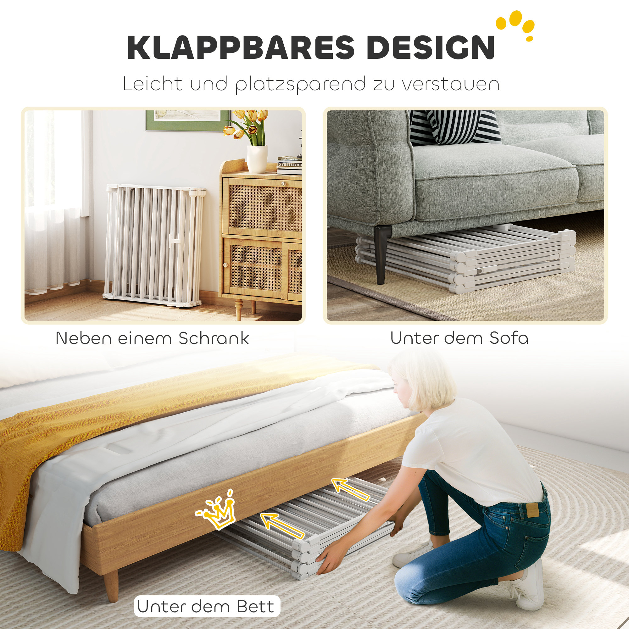 Lemmikloomapiire, 8-paneeliline uksega barjäär, kokkupandav, väikestele ja keskmise suurusega koertele, plastik, süsinikteras, valge