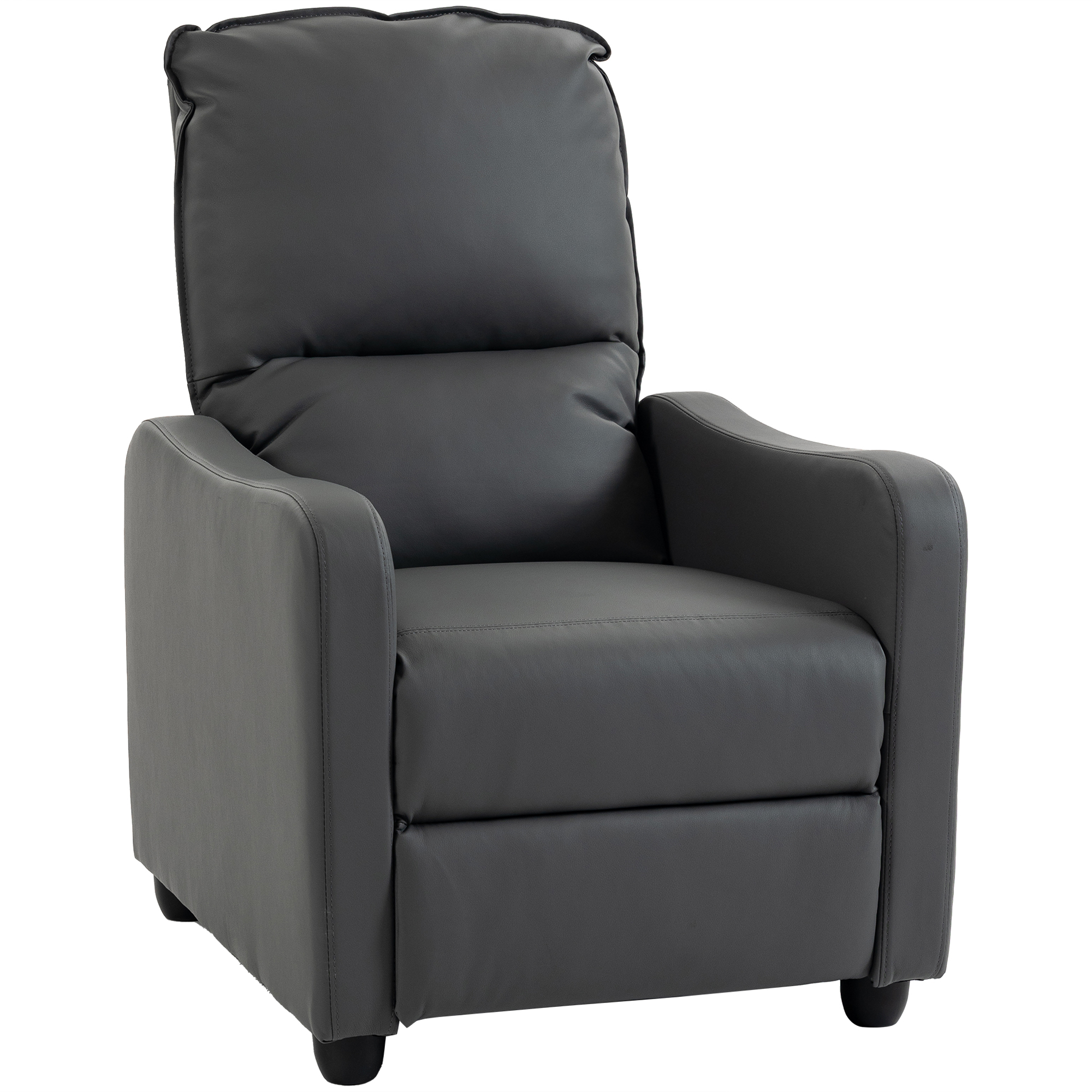 HOMCOM Manuell verstellbarer Relaxsessel 155° mit Fußstütze, ergonomisch gepolsterter Sessel mit PU-Leder, Metall- und Holzrahmen für Wohnzimmer und Schlafzimmer, 69x91x100 cm, Dunkelgrau Aosom