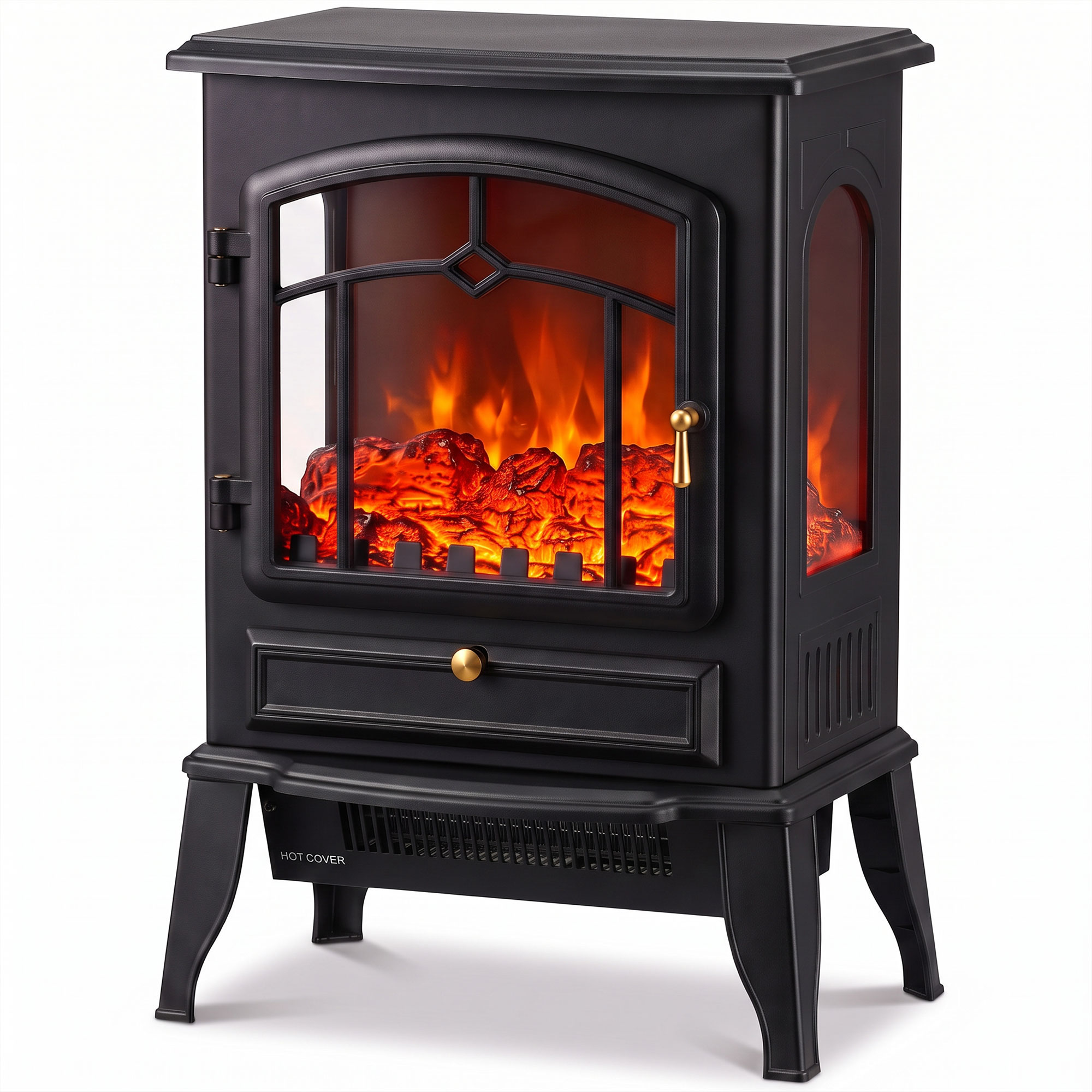 HOMCOM Stand-Elektrokamin, 1000 W / 2000 W, dekorativer Elektrokamin mit 3D-Flammeneffekt, dimmbares Flammenlicht, Thermostat und Überhitzungsschutz, für 30 m², Schwarz Aosom