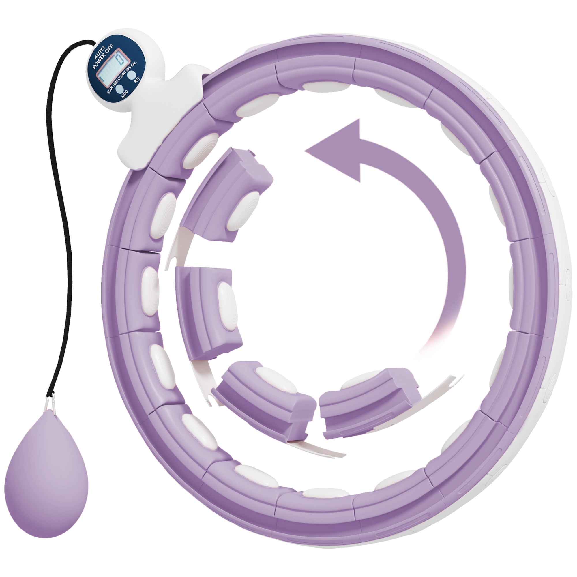 Sportnow Purple Smart Weighted Hula Hoop, Massage Hula Ring W/ 16 Detachable Knots, 360° Auto-Rotating Ball, Digital Counter,