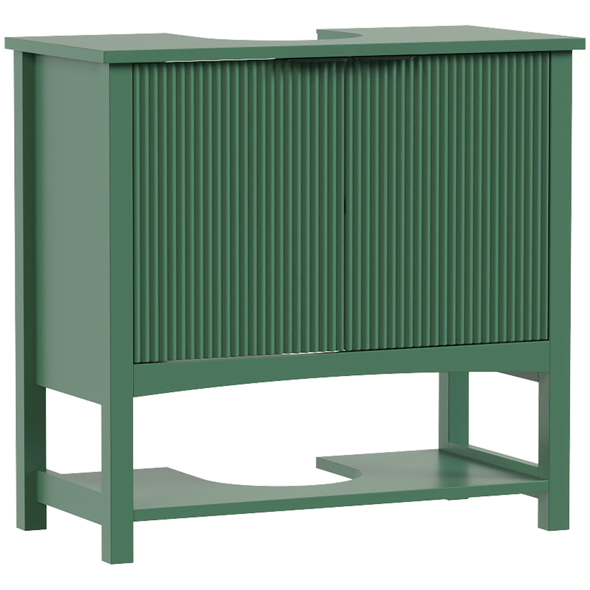 HOMCOM Unterschrank fürs Badezimmer mit wellenförmiger Front, 2 Türen, offenes Fach unten, modern und platzsparend, für Waschbecken mit oder ohne Säule, 65x32x62 cm, Dunkelgrün Aosom