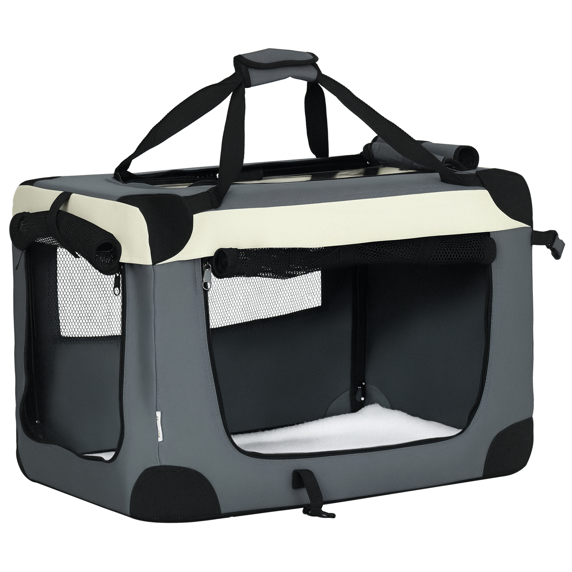 PawHut Transportadora para Cães e Gatos Bolsa de Transporte Animais de Estimação Dobrável com Almofada Suave 60x41x41cm Cinzento   Aosom Portugal