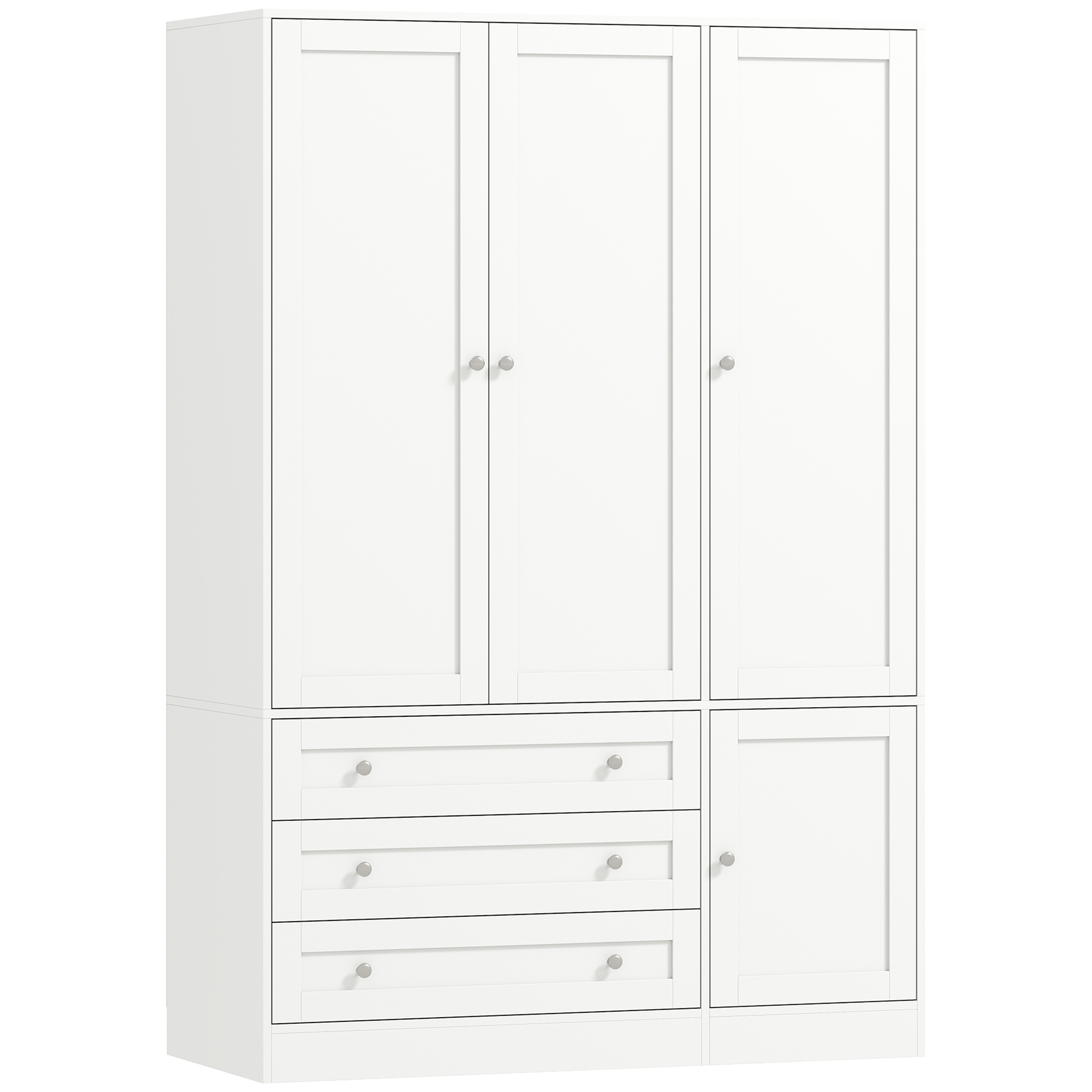 HOMCOM Kleiderschrank mit 4 Türen, 3 Schubladen, Kleiderstange und verstellbarem Regal, Moderner Kleiderschrank für Schlafzimmer, 120 x 50 x 176,5 cm, Weiß Aosom