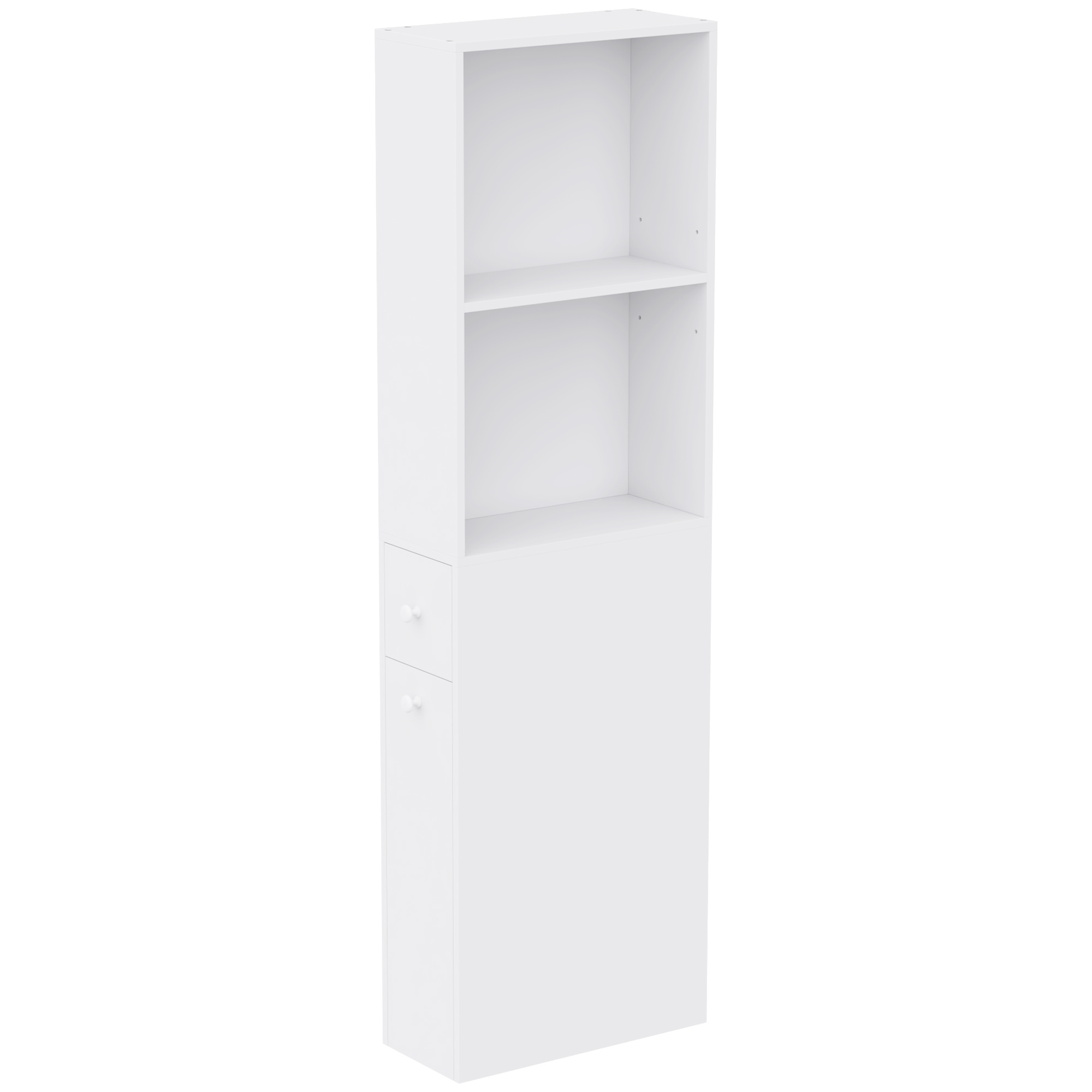 HOMCOM Slim-Badschrank, platzsparende Säule mit ausziehbarem Organizer auf Rollen, Schublade und verstellbarem Regal, für Waschküche, 18x40x135 cm, Weiß Aosom