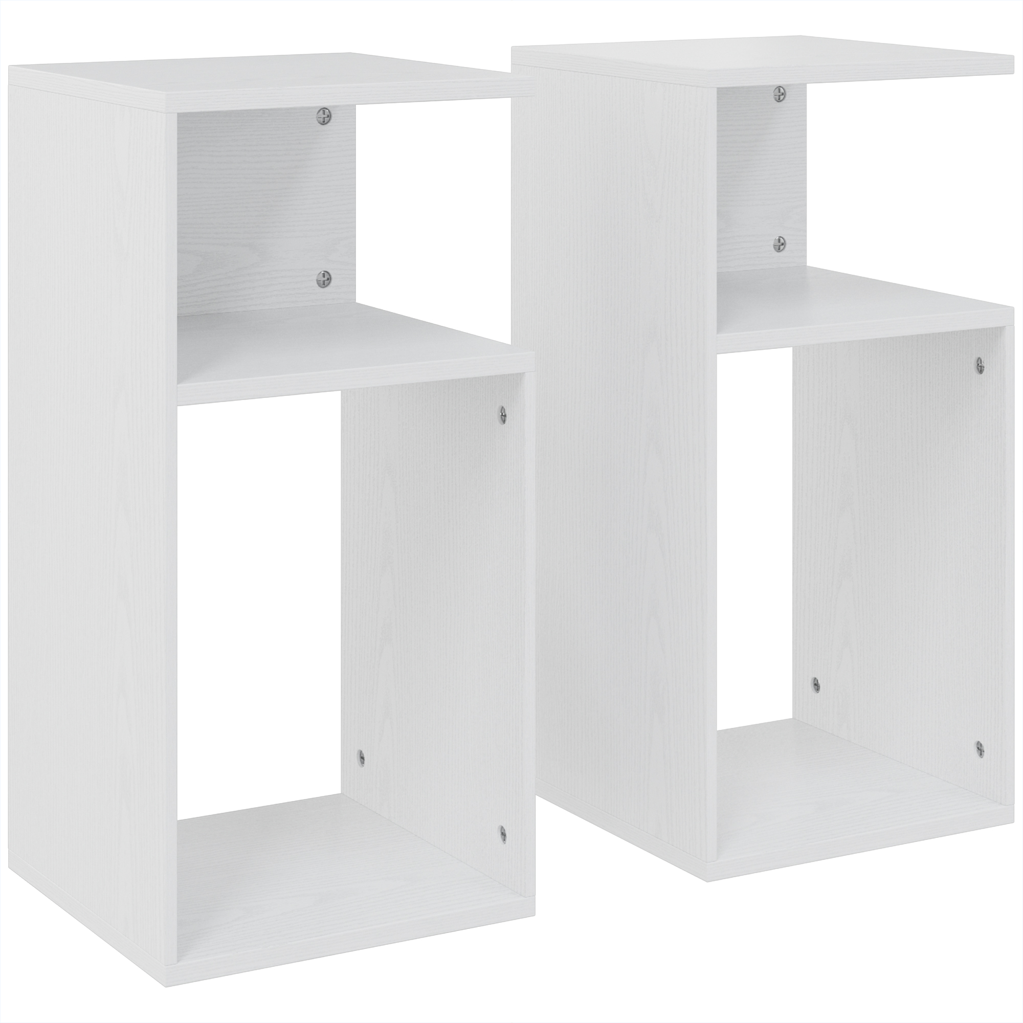 HOMCOM Set 2 moderne Beistelltische mit offenem Ablagefach, kompakt & leicht, schlankes Design, für Wohnzimmer, Schlafzimmer, Büro, Weiß Aosom