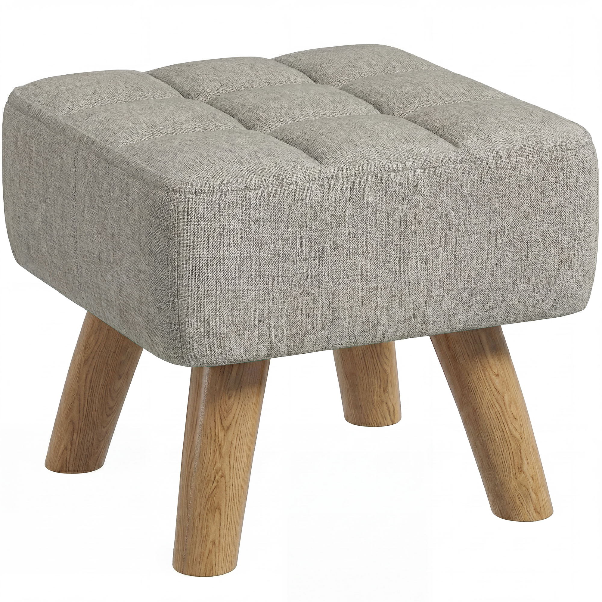HOMCOM Sitzhocker Hocker quadratisch mit weichem Sitzkissen Holzbeinen Fußhocker mit Leinenoptik Polsterhocker Ottoman für Schlafzimmer, Wohnzimmer, Hellbraun Aosom