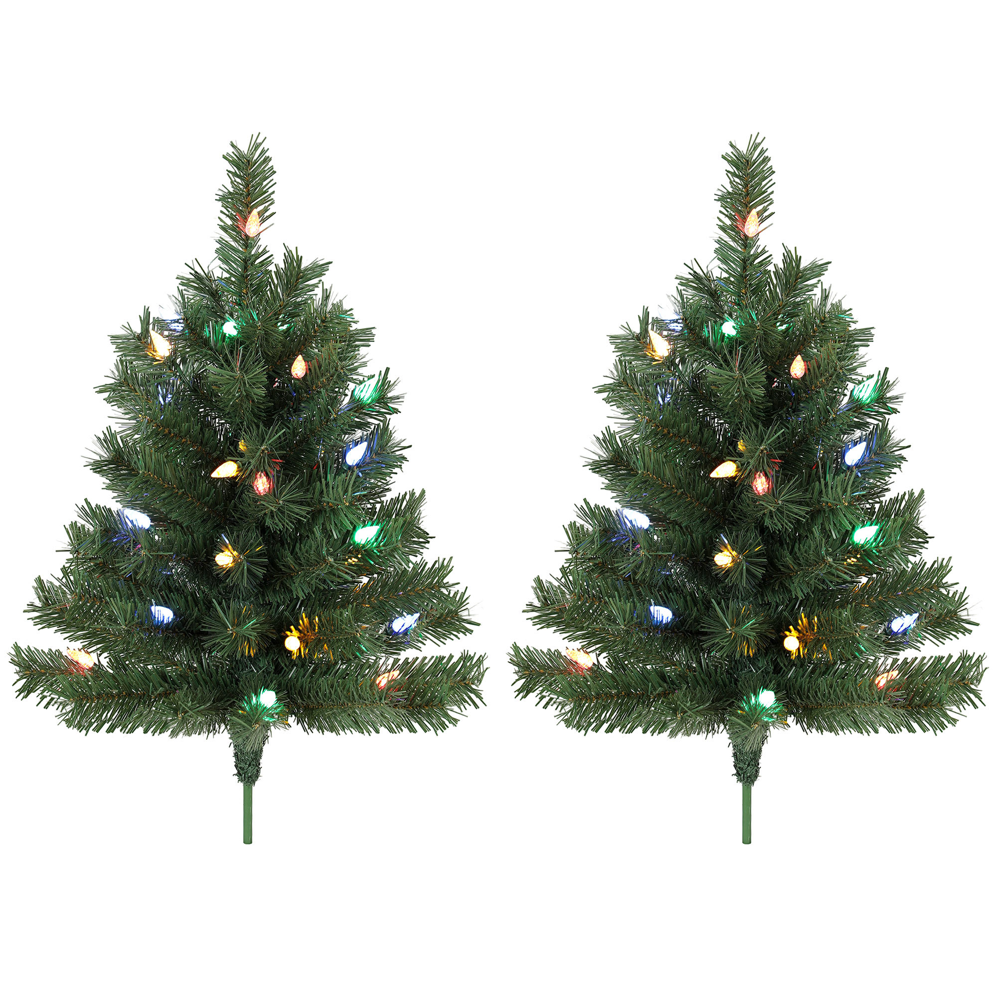 HOMCOM Brad de Crăciun iluminat 60 cm, set de 2, artificial, cu 60 LED-uri colorate, 130 vârfuri de crenguțe, verde | Aosom Romania