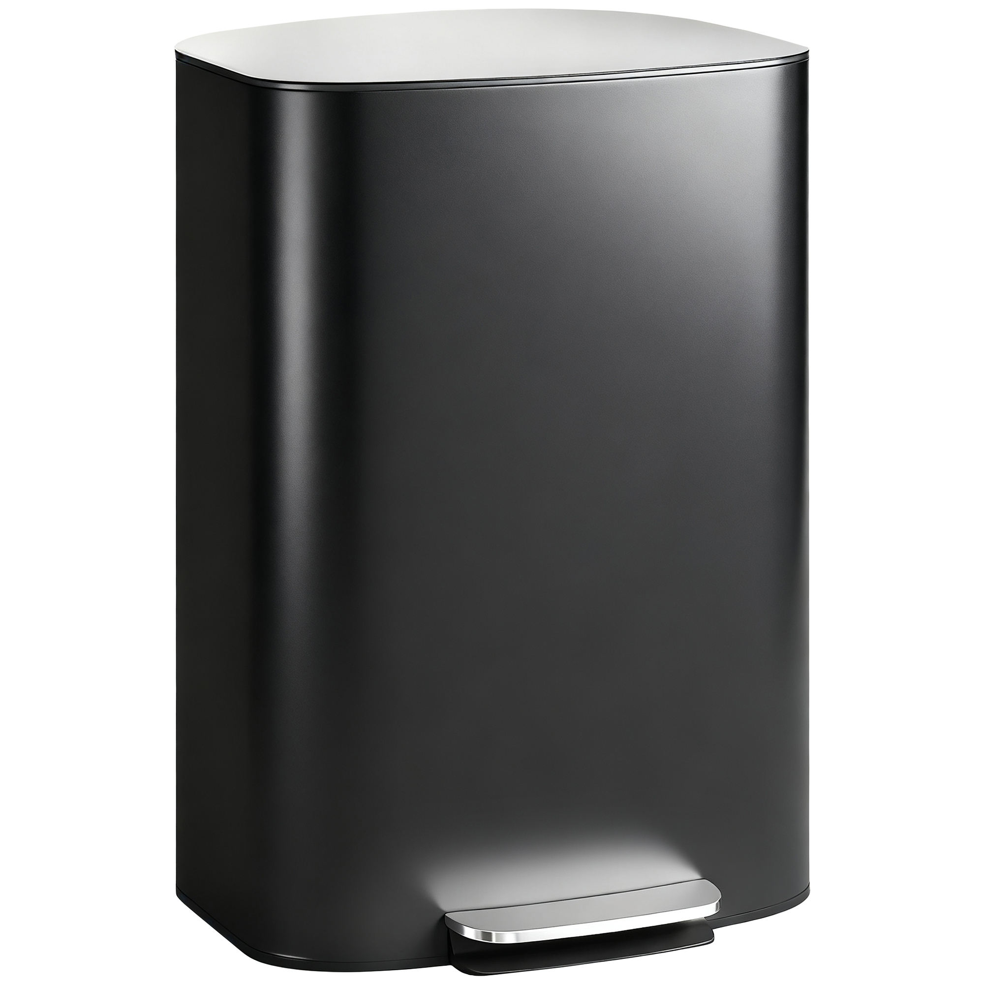 HOMCOM Mülleimer Küche 50 Liter Treteimer mit Bleib-Offen-Funktion, Soft-Close-Deckel, Pedal, Abfalleimer aus Edelstahl, Schwarz, 45,1 x 36,5 x 62,6 cm Aosom