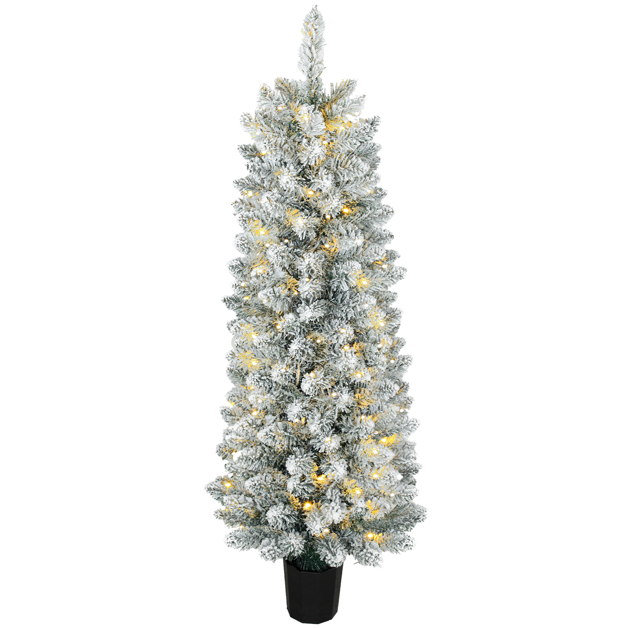 HOMCOM Schneebedeckter Weihnachtsbaum mit 100 LED-Lichtern, 120 cm, 8 Modi, 180 Zweige, topfförmiger Fuß, Grün und Weiß Aosom