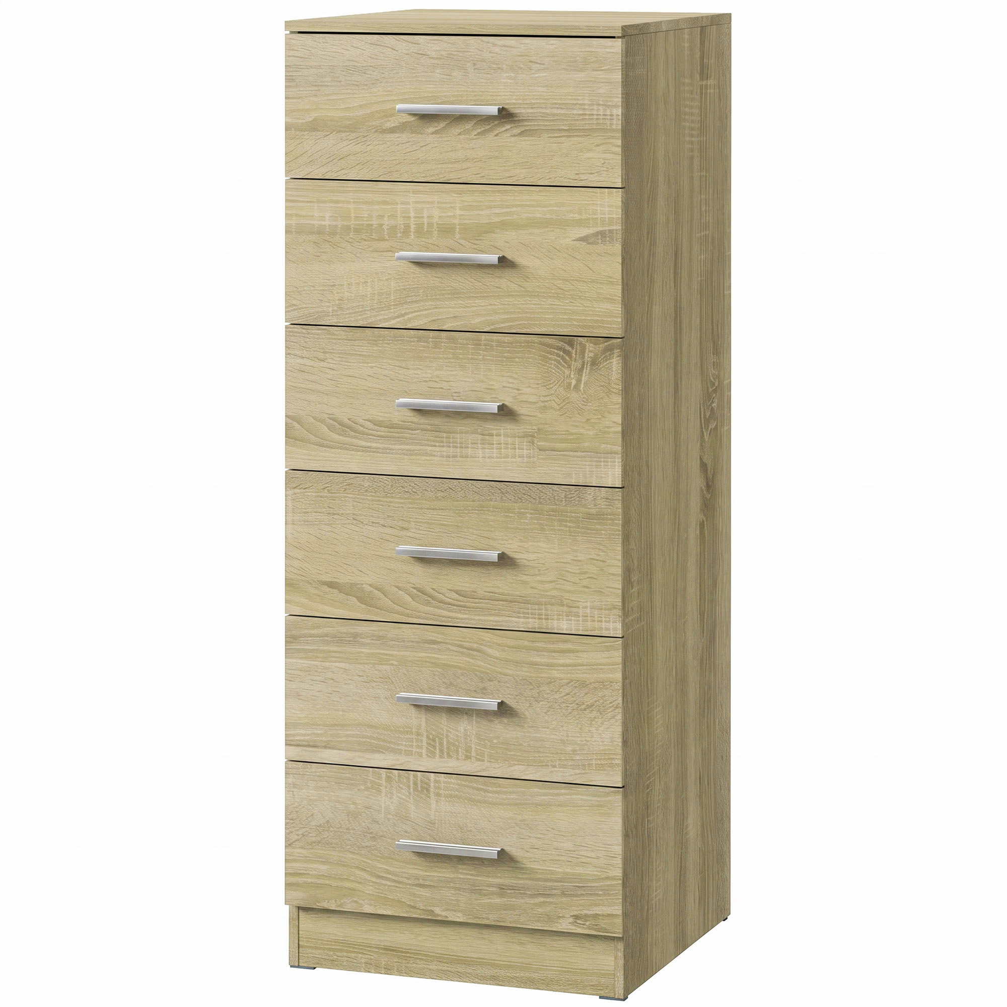 Commode 6 Tiroirs, Meuble de Rangement, Style Moderne, pour Chambre à Coucher, Entrée, Couloir, Chêne