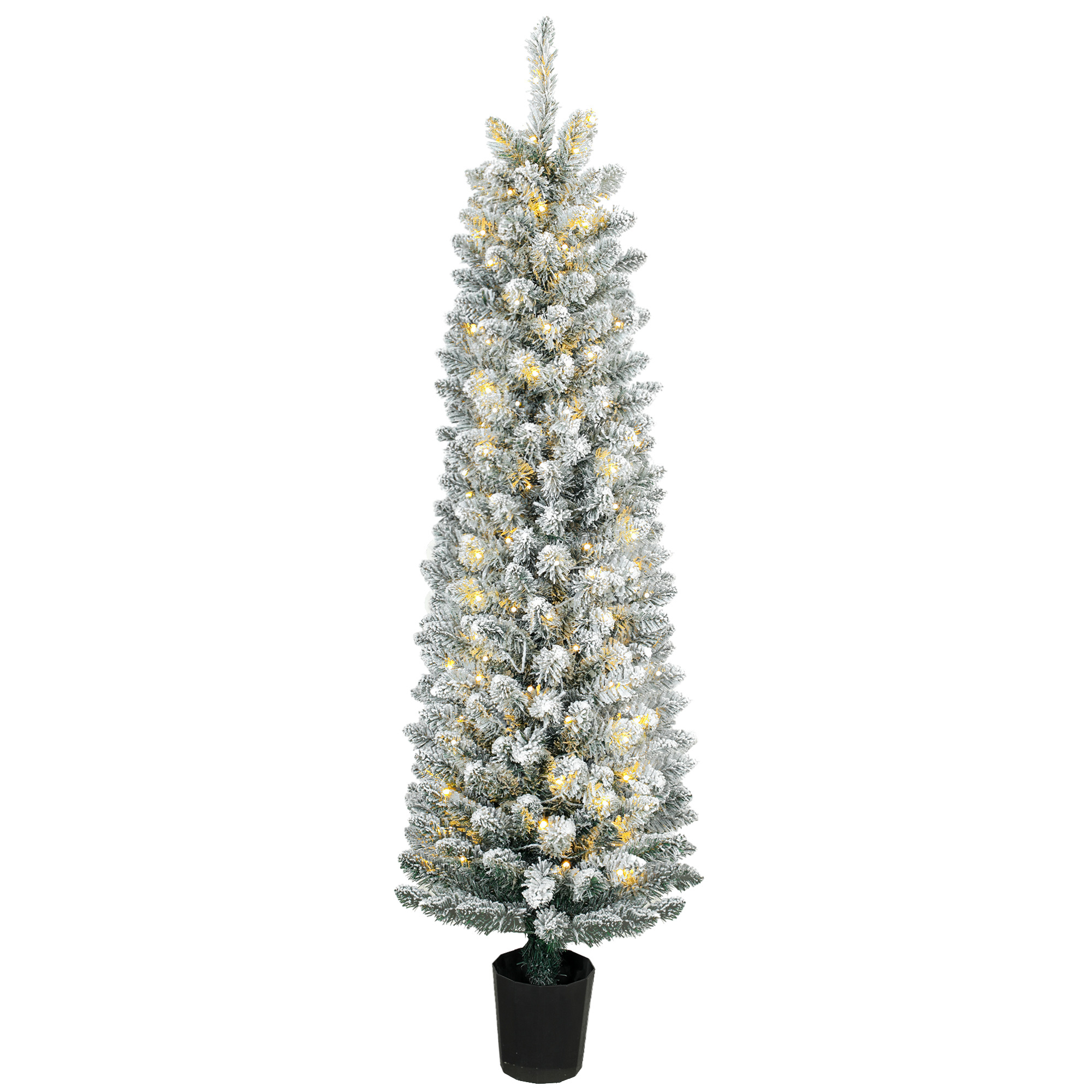 HOMCOM Schneebesprühter Weihnachtsbaum mit 150 LED-Lichtern, 150 cm, 8 Modi, 250 Zweige, Topfständer, Grün und Weiß Aosom