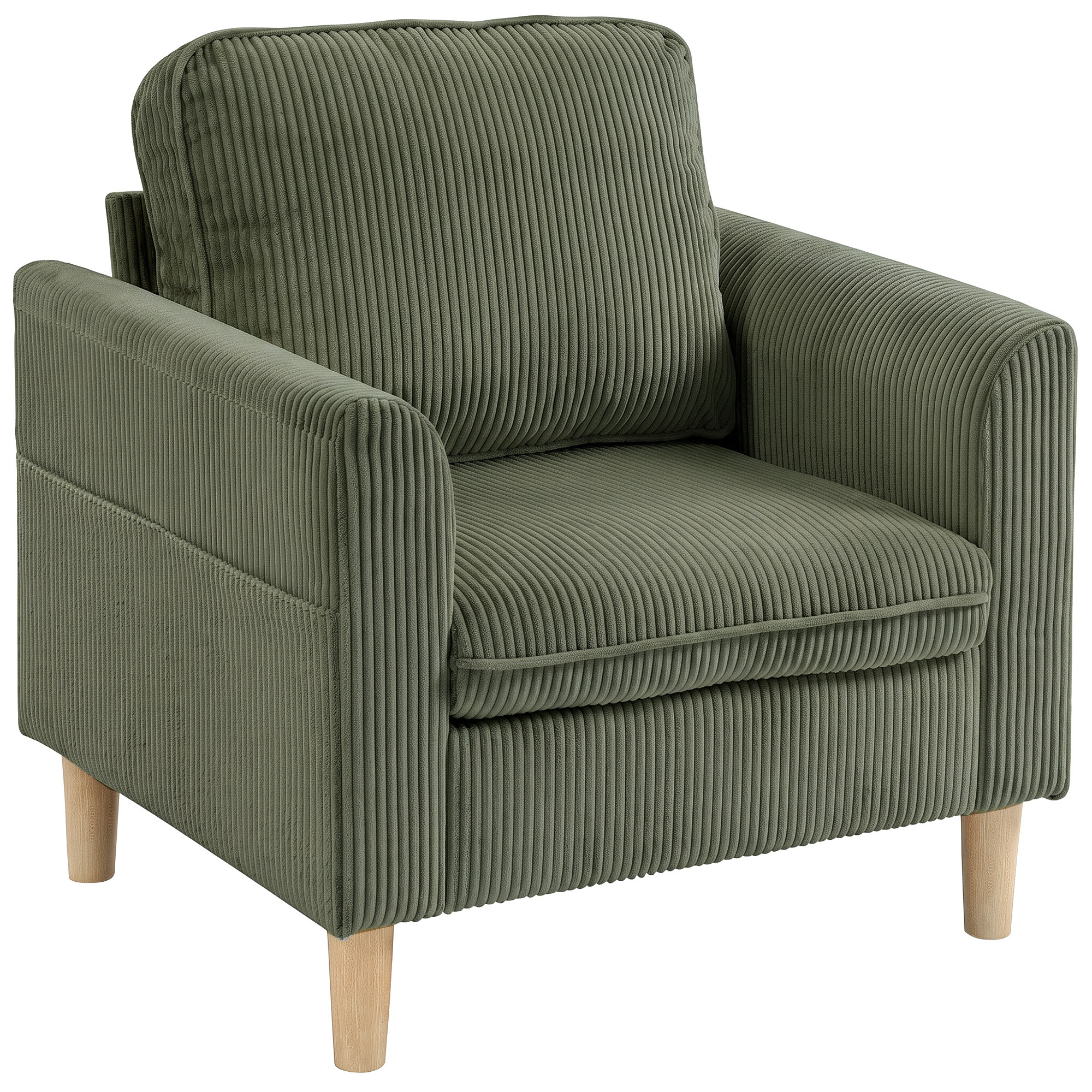 HOMCOM Kordvelours-Wohnzimmersessel, gepolsterter 1-Sitzer mit breiter Sitzfläche und Federkernkissen, moderner Stil, für Schlafzimmer, Wohnzimmer, kleine Räume, Grün   Aosom