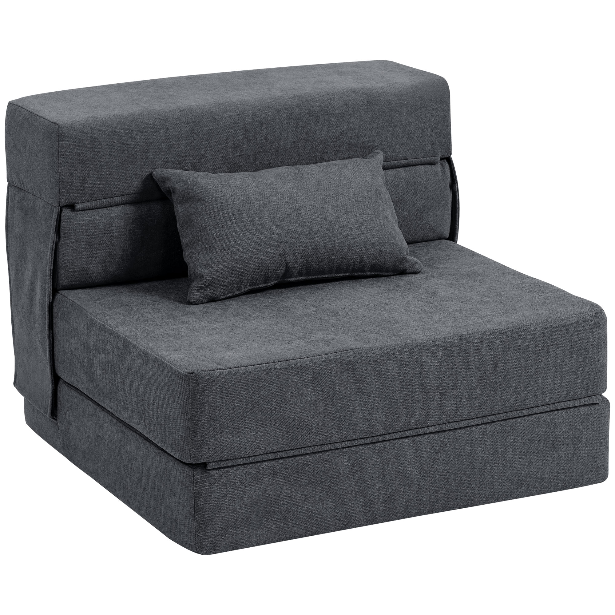 HOMCOM 3 in 1 Schlafsessel, klappbares Schlafsofa mit Bettfunktion, Lendenkissen, Relaxsessel in Flanelloptik, Chaiselongue für Wohnzimmer, Dunkelgrau Aosom