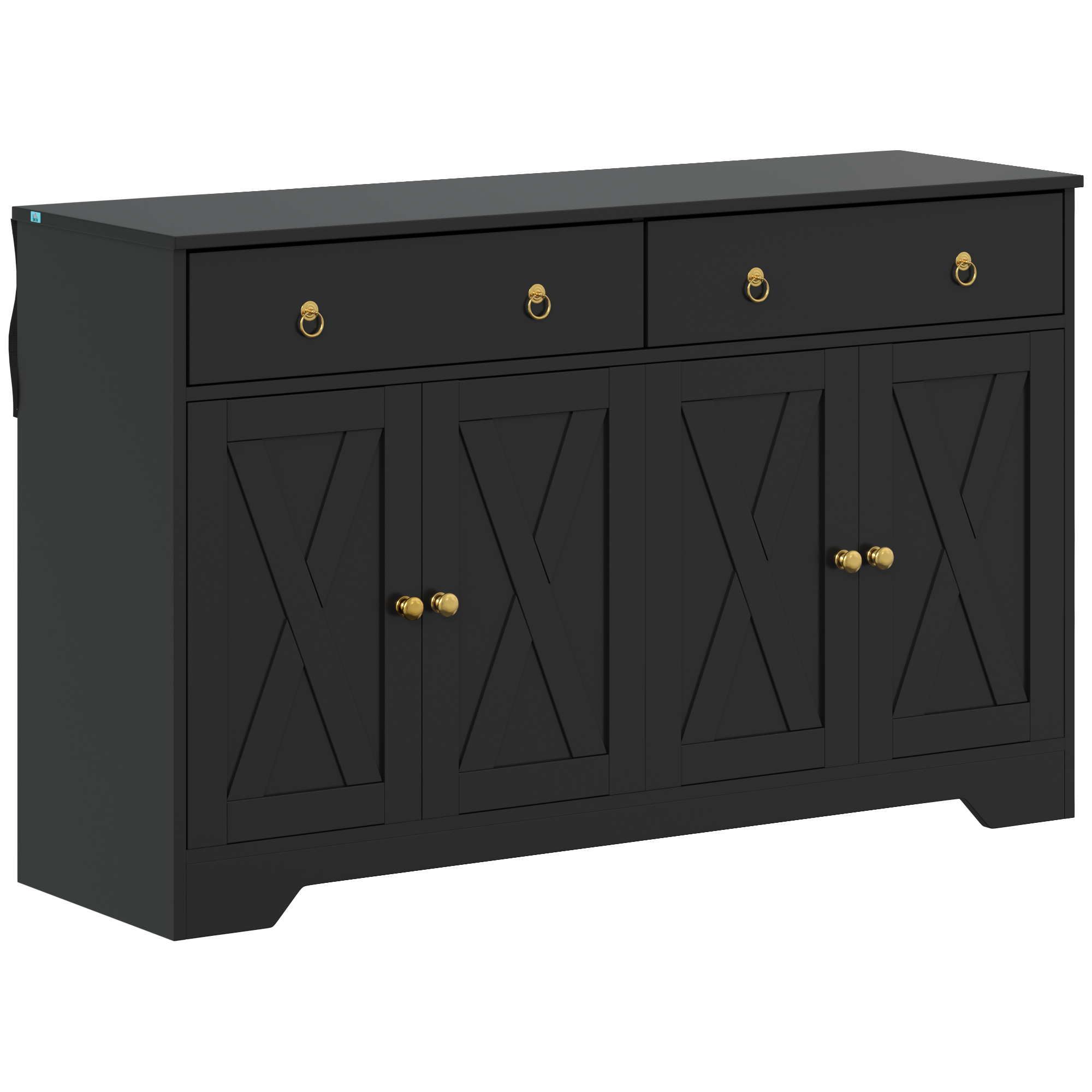 HOMCOM Buffet im Landhausstil, 2 Schubladen und 2 Schränke mit höhenverstellbaren Einlegeböden - Maße 121L x 37l x 75H cm schwarz Aosom