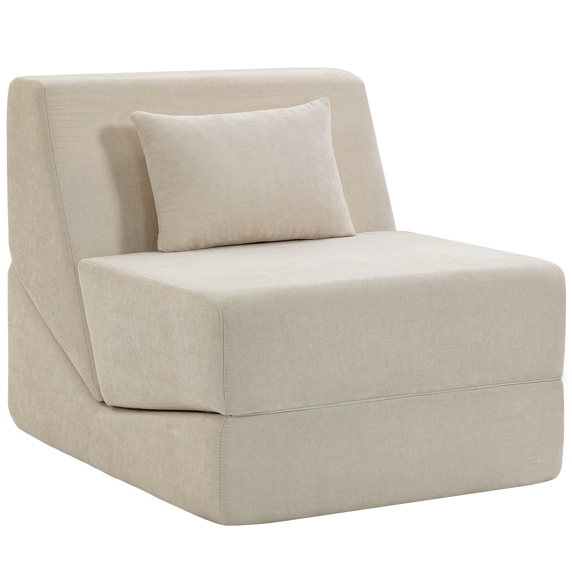 HOMCOM 3‑in‑1 klappbares Schlafsofa 1‑Sitzer, Chenille‑Chauffeuse, Gästematratze, breite Sitzfläche, Kissen und Rückenlehne, komprimiert, ohne Montage, für Wohnzimmer, Schlafzimmer, kleine Räume, Beige Aosom