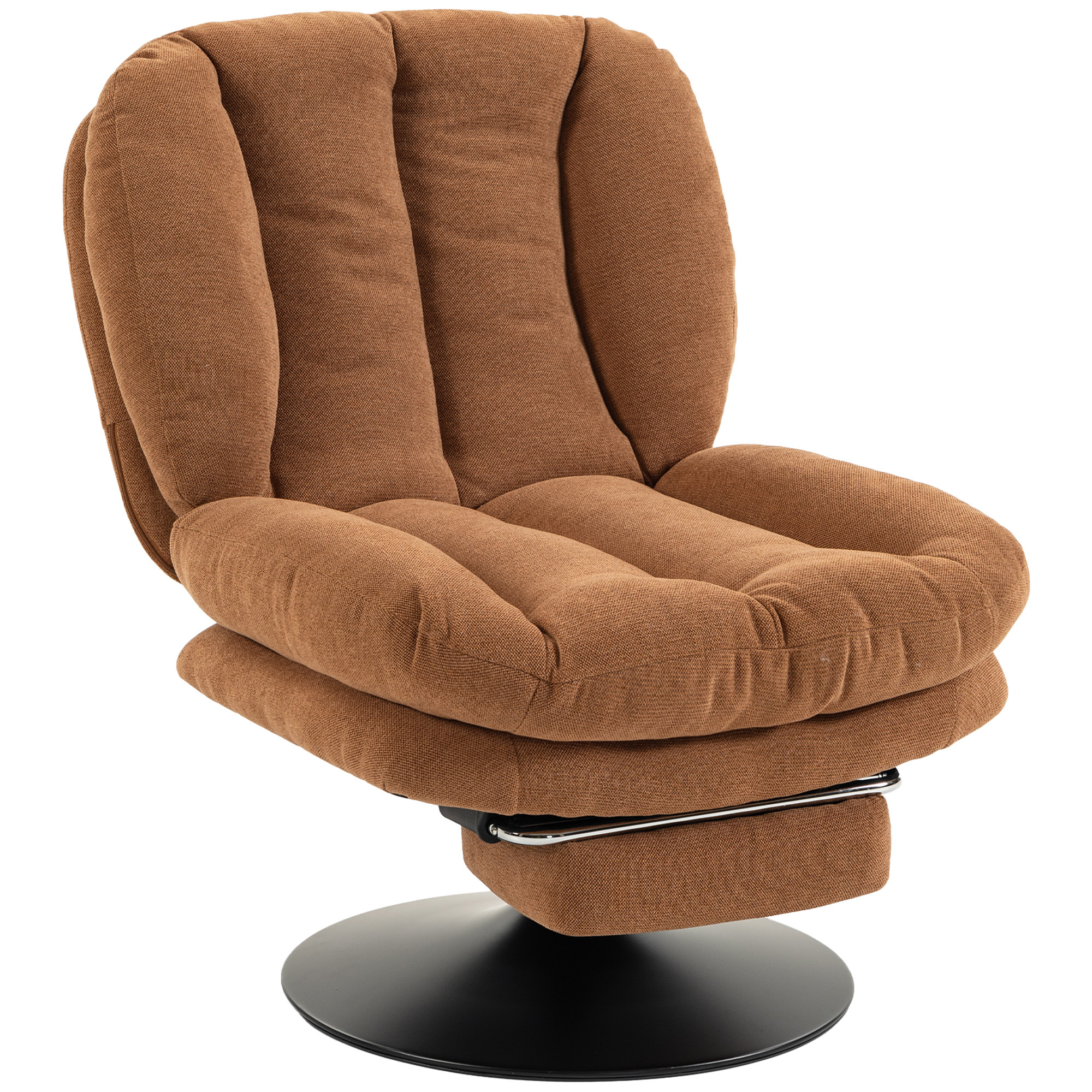 HOMCOM Fauteuil de Salon Pivotant Rembourré en Tissu Effet Lin, Repose-pieds, Assise Large, Marron Foncé