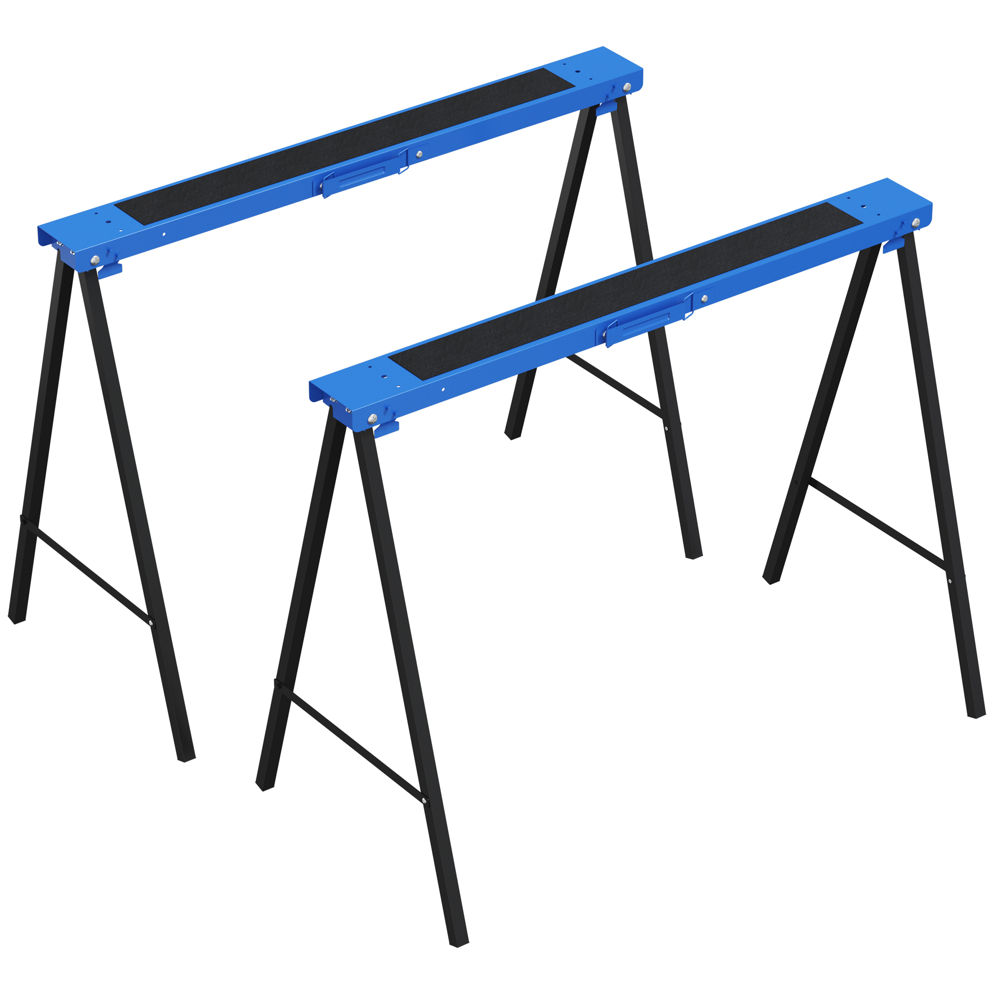 Durhand Set 2 Pezzi Cavalletti da Lavoro Pieghevoli, Piano di Lavoro in Gomma Antiscivolo, Portata 250kg, Blu Aosom Italy