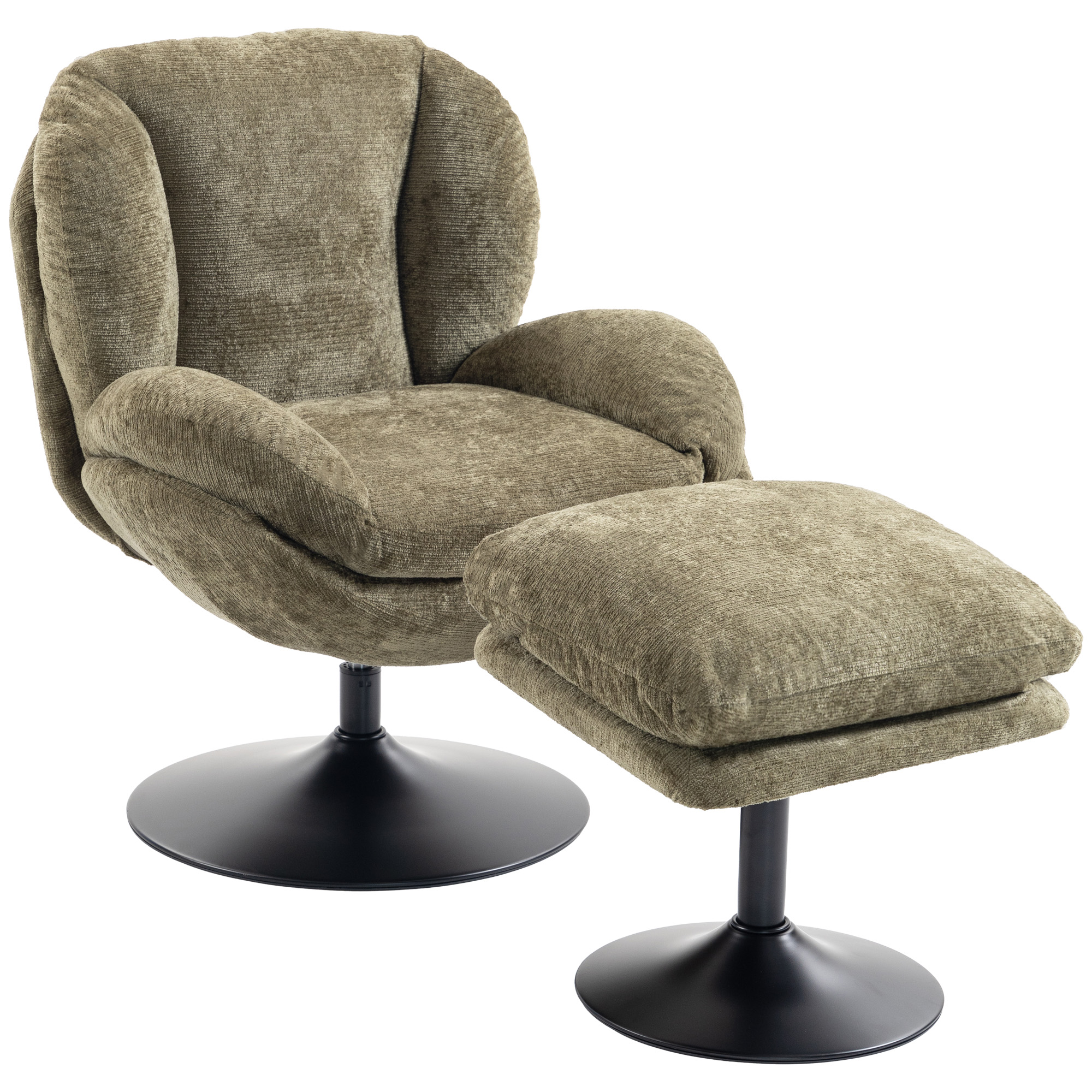HOMCOM Modern Chenille Lazy Chair with Ottoman, 360? Swivel, Upholstered Reading Seat Set for Living Room, Dark Green HOMCOM Modern Chenille Lazy Chair with Ottoman, 360? Swivel, Upholstered Reading Seat Set for Living Room, Dark Green