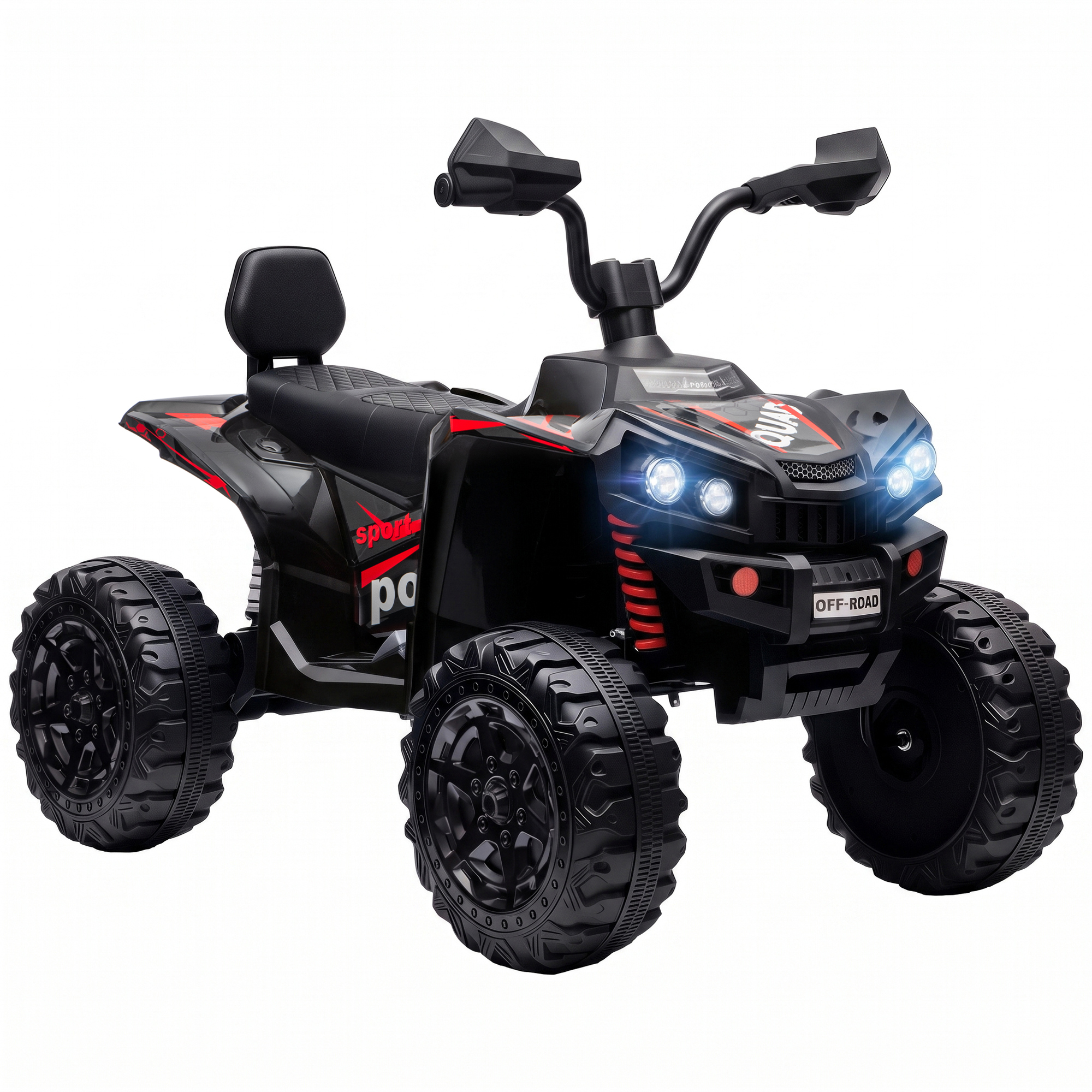 AIYAPLAY ATV electric pentru copii 24V, 2 locuri, baterie litiu, 2 motoare 120W, suspensii, muzică, faruri, negru | Aosom Romania