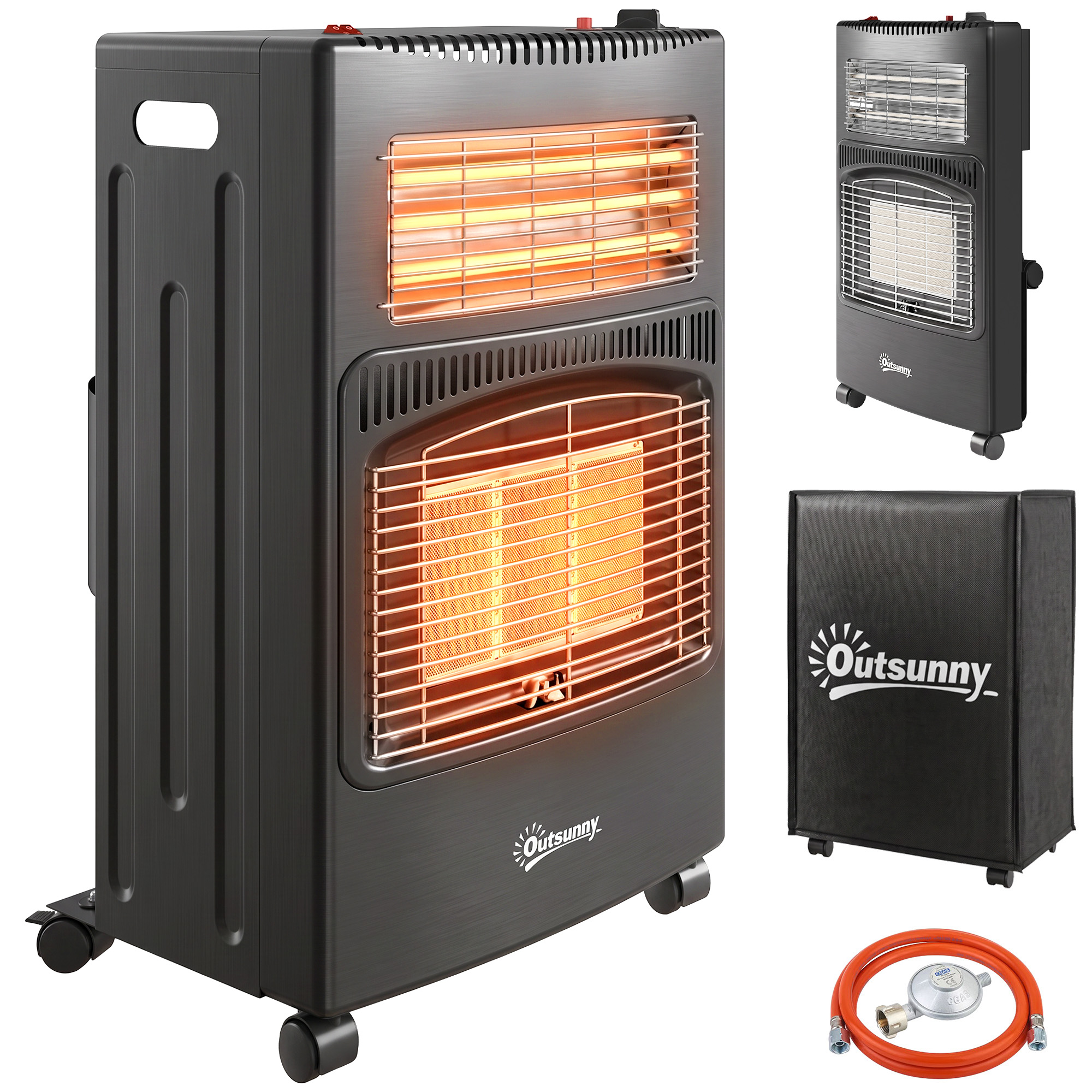 Outsunny Sobă pe gaz portabilă pliabilă 4,2 kW, neagră | Aosom Romania