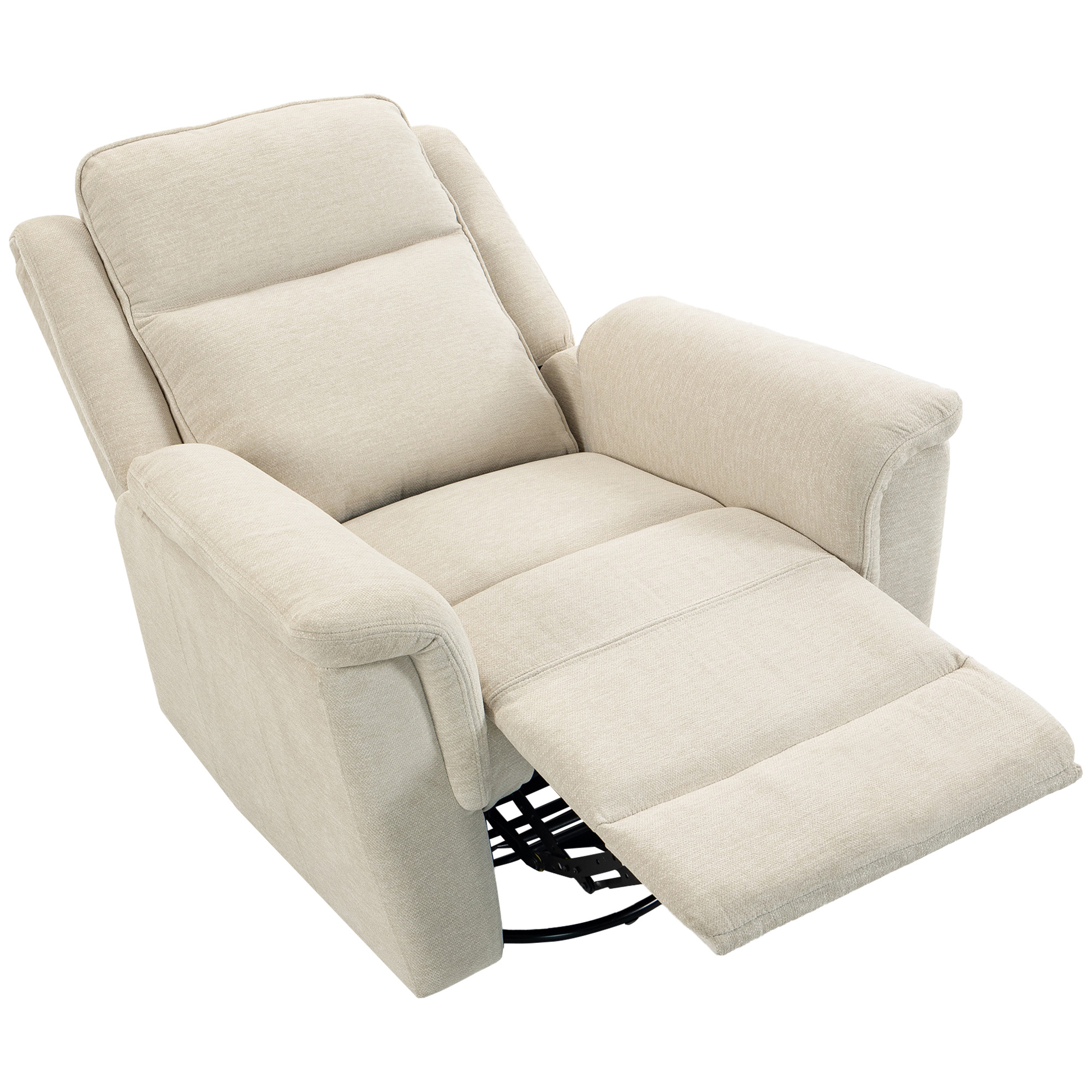 HOMCOM Relaxsessel Fernsehsessel mit Liegefunktion, Wippfunktion, Drehbar Ruhesessel, Dick Gepolsterter Liegesessel, TV-Sessel mit Chenille-Optik für Wohnzimmer, Schlafzimmer, Cremeweiß Aosom