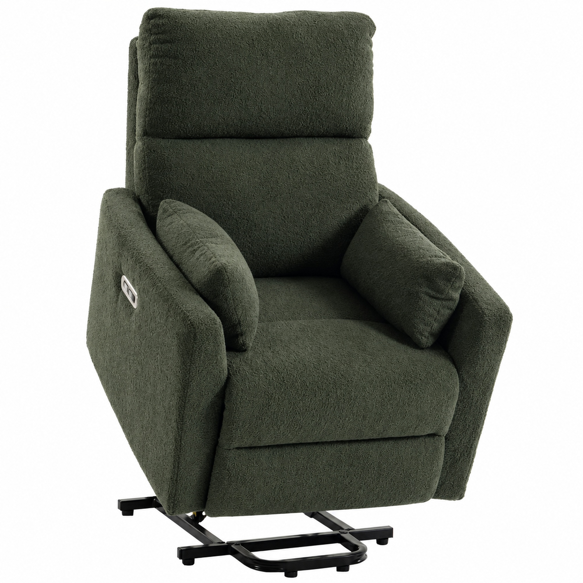 HOMCOM Sta-op-stoel met massage en warmte, elektrische relaxstoel van teddyfleece voor senioren, donkergroen
