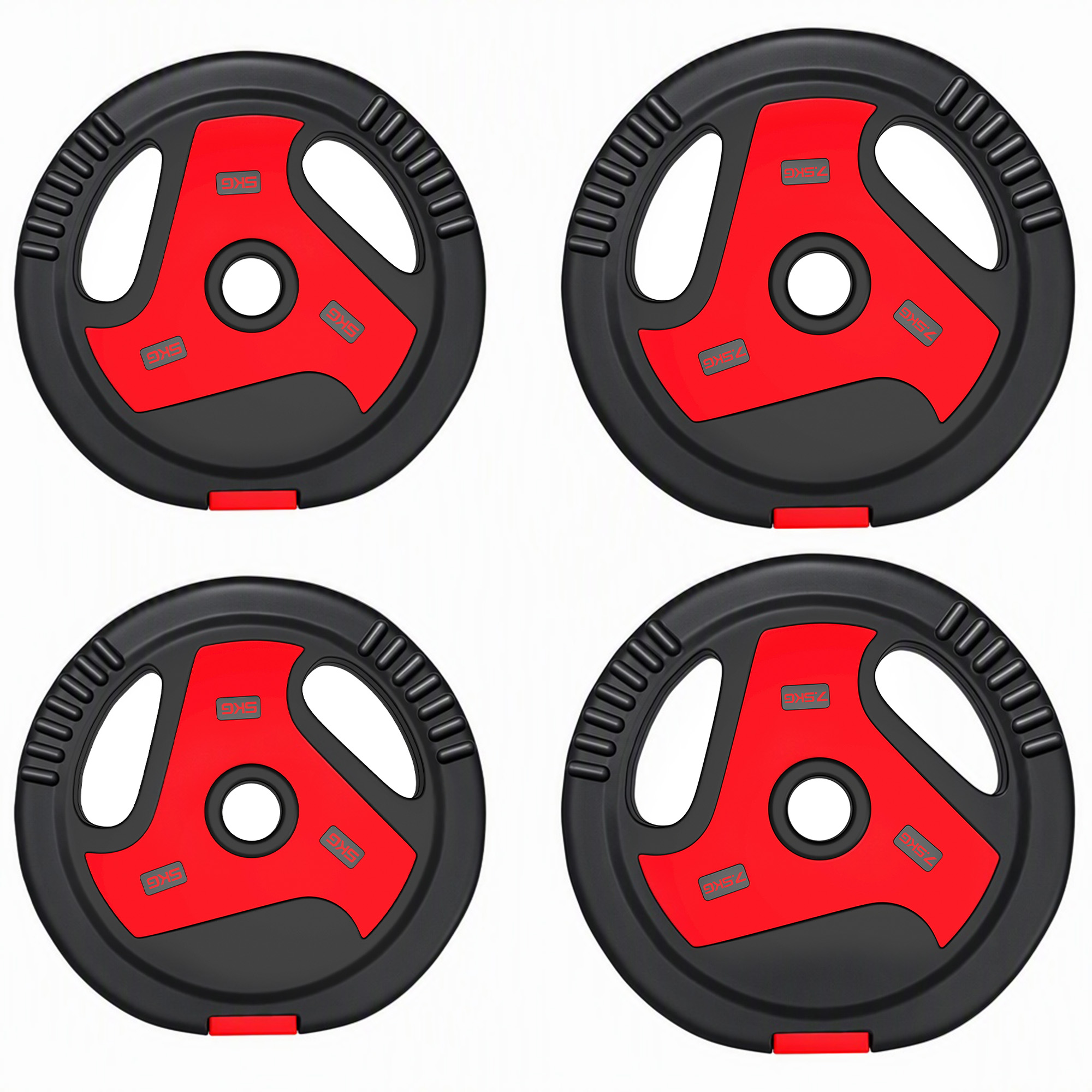 SPORTNOW Set aus 4 Hantelscheiben 2x7.5 kg und 2x5 kg, Bohrung Ø25 mm, 25 kg Gesamtgewicht, aus PP und Zement, Griffe, Hantelscheiben für Langhantel, Fitness-Training für Zuhause, Schwarz und Rot Aosom