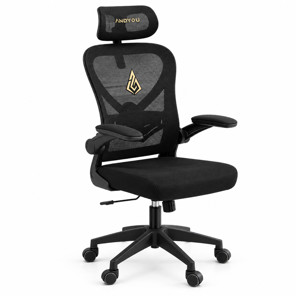 ANDYOU Faux Fur+ Mesh Office Chair , rotating rocker function, Black