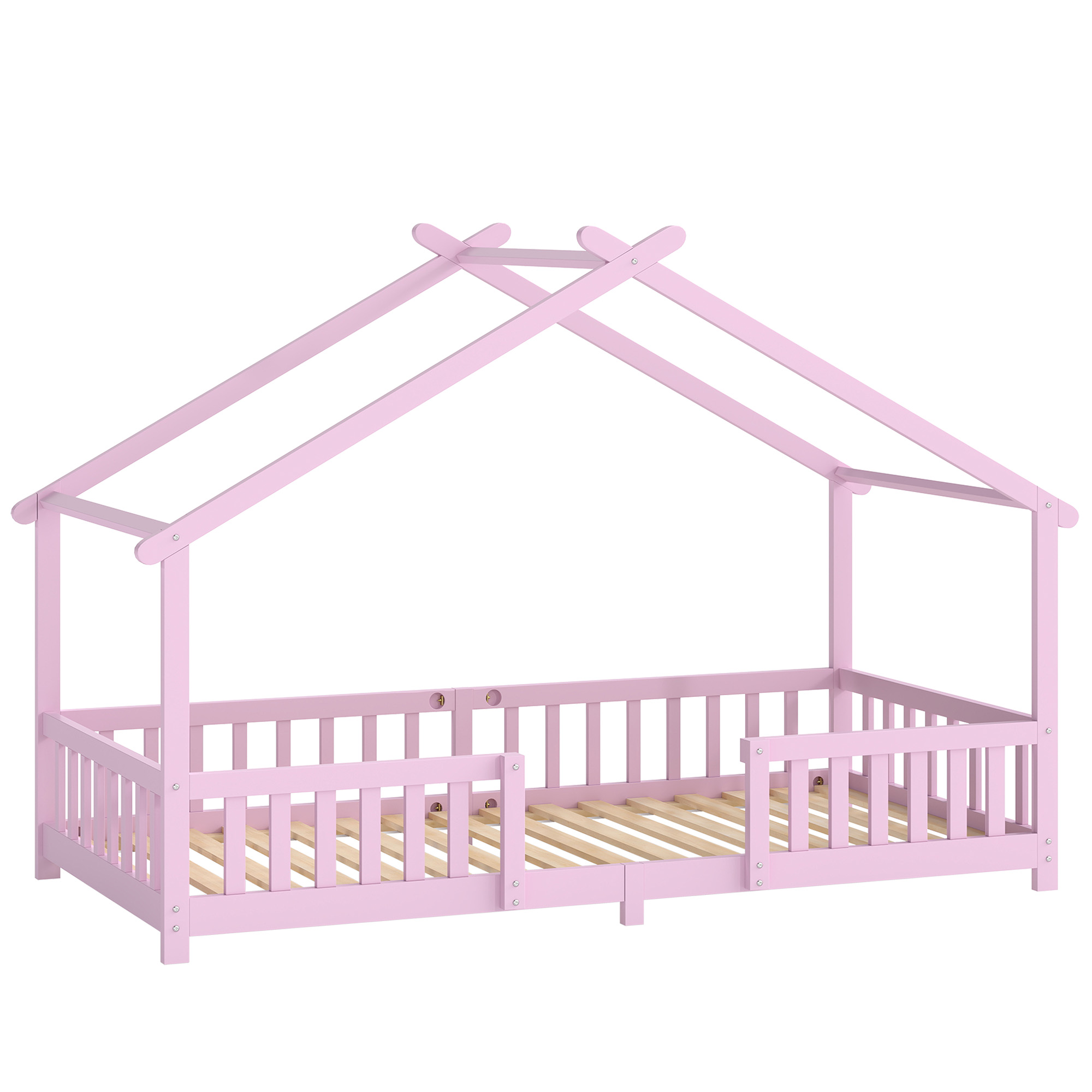 AIYAPLAY Lit Cabane Enfant 90x200 cm, Lit Enfant en Forme de Maison avec Barrières de Sécurité et Sommier à Lattes Solides, Rose AIYAPLAY Lit Cabane Enfant 90x200 cm, Lit Enfant en Forme de Maison avec Barrières de Sécurité et Sommier à Lattes Solides, Rose