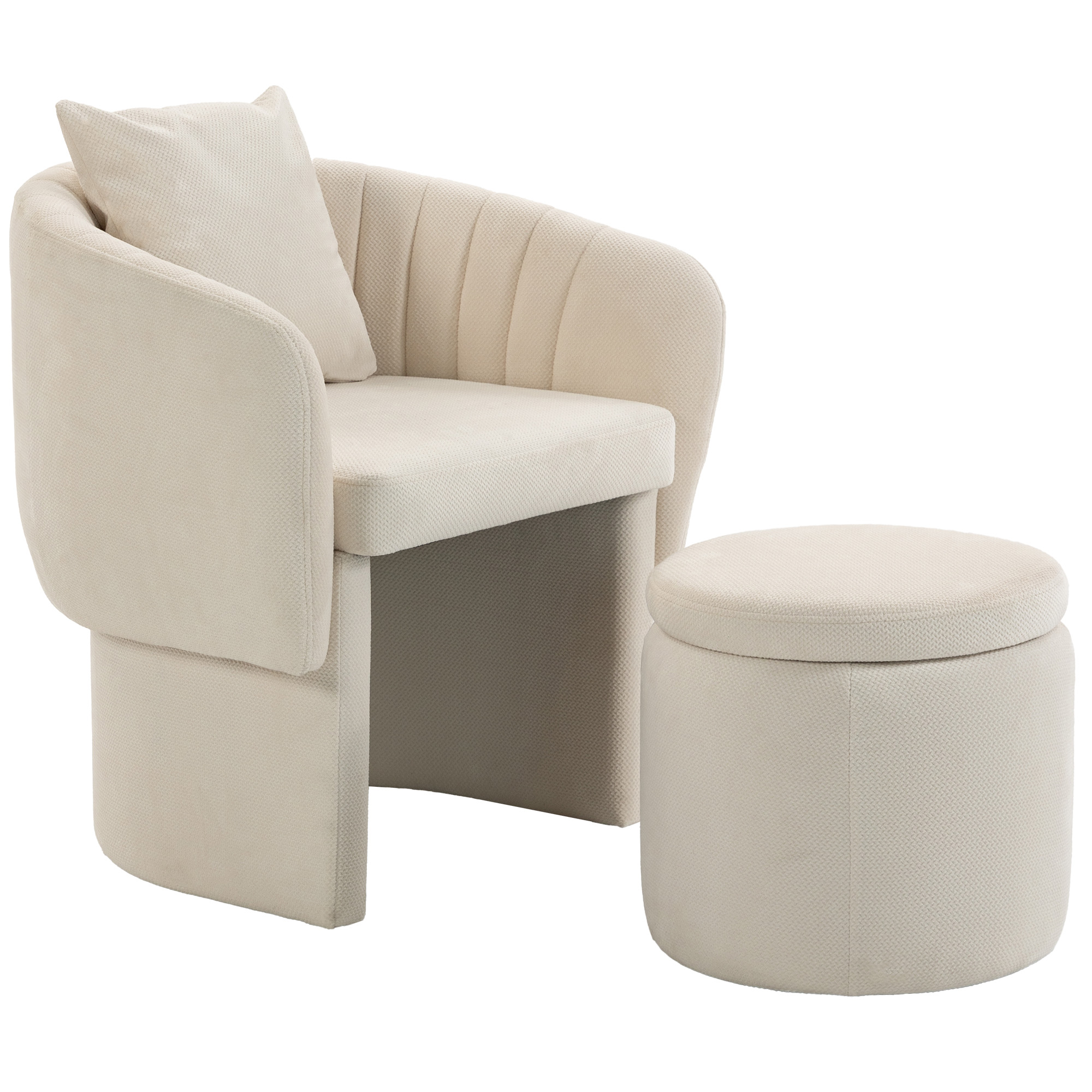 HOMCOM Fauteuil relax avec pouf, fauteuil lounge avec dossier incurvé, accoudoirs, rembourré en chenille style nordique, beige